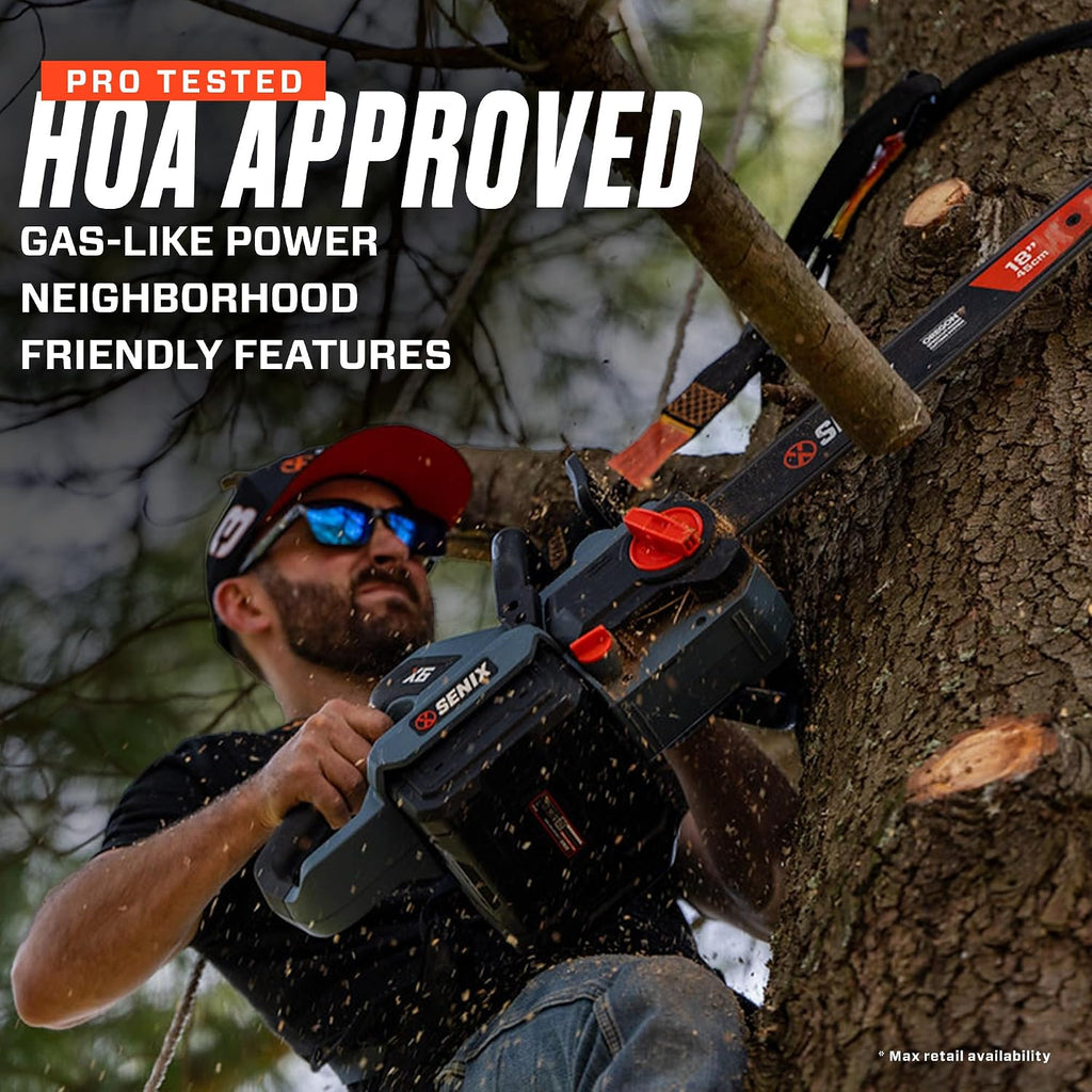 SENIX Chainsaw|60V 18' Battery Chainsaw|Brushless Electric Chainsaws|Cordless Chain Saw with 4Ah Battery & Charger|Garden Tool for Trees, Pruning, Branch Trimming, Best Gifts for Man, CSX6-M1