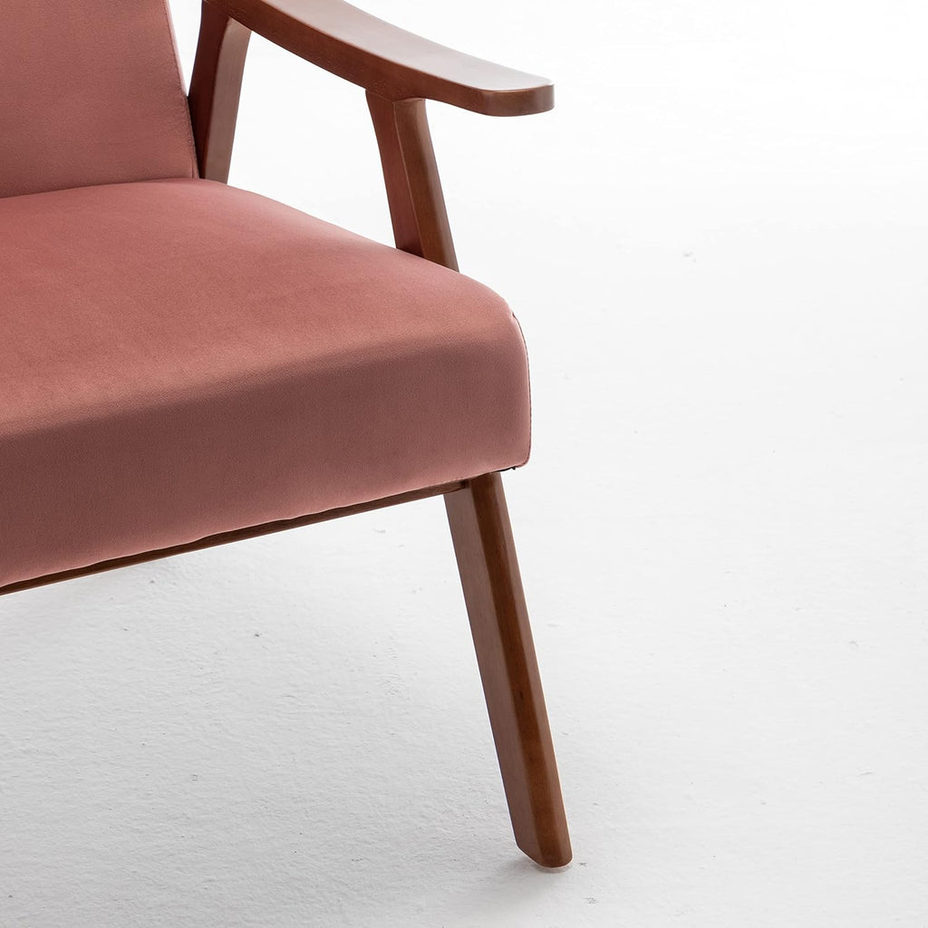 Container Furniture Direct Accent Chair with Microfiber Upholstery and Solid Wood Frame, Classic Mid-Century Modern Living Room Furniture for Extra Seating, Rose