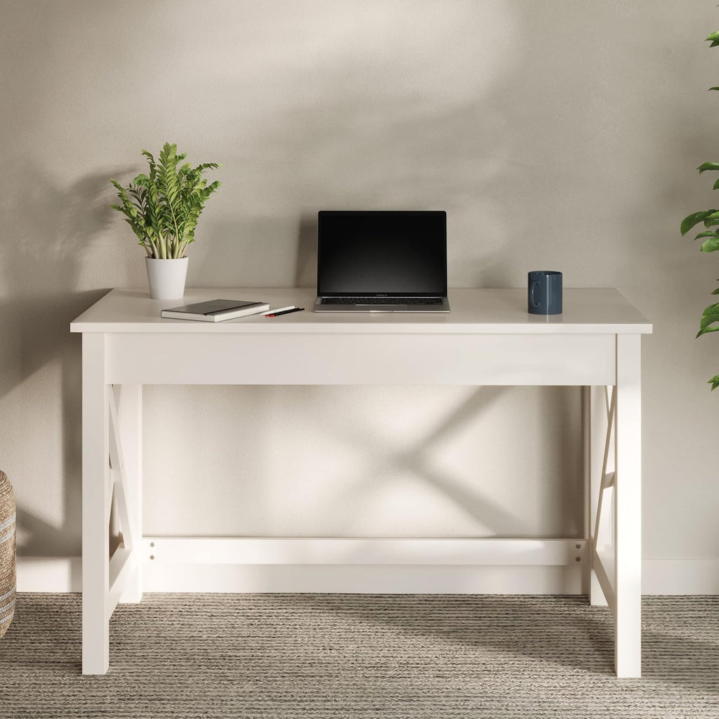 Lavish Home Writing Desk - Work Desk with X-Pattern Legs - for Office, Bedroom, Computer, or Craft Table - Home Office Desks (White)