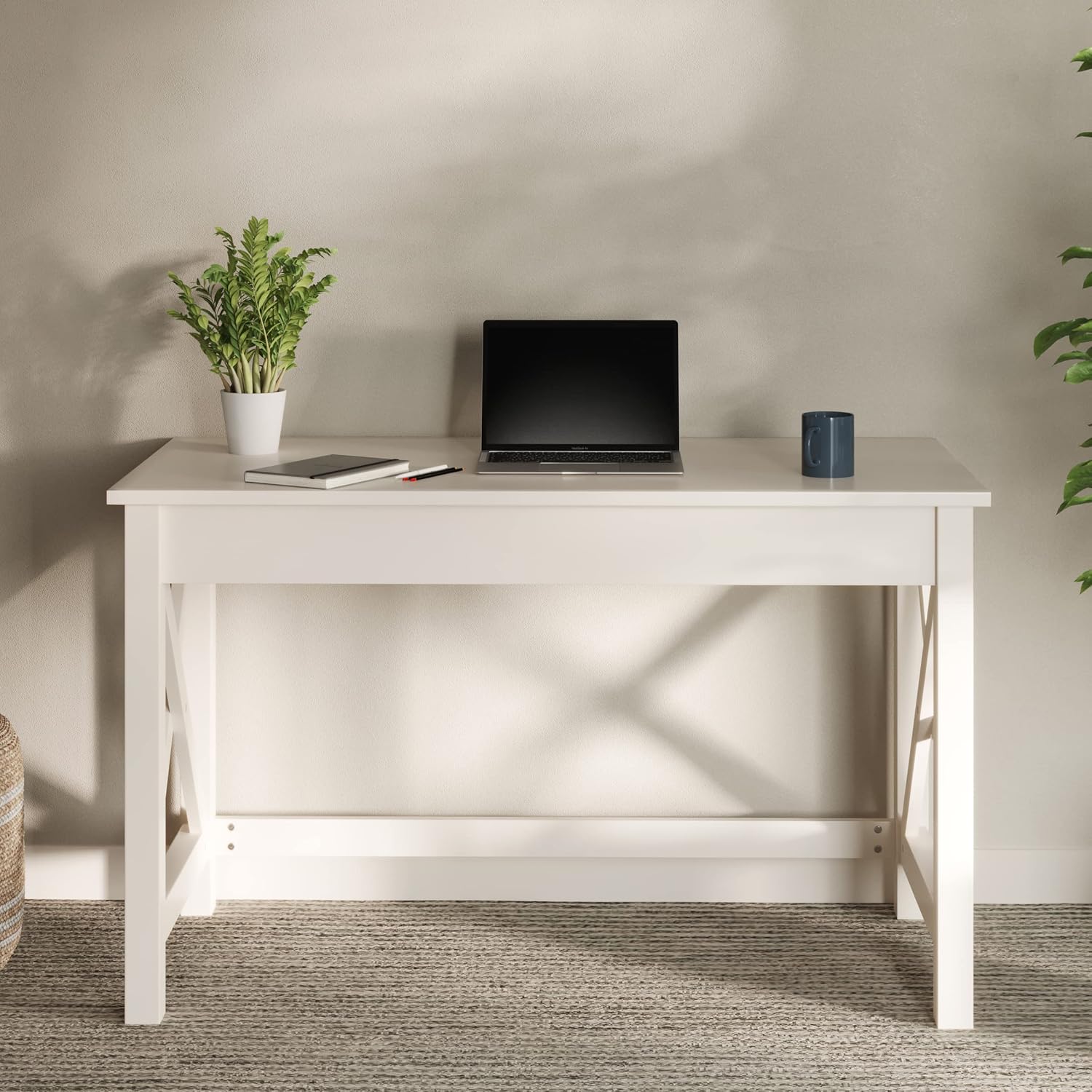 Lavish Home Writing Desk - Work Desk with X-Pattern Legs - for Office, Bedroom, Computer, or Craft Table - Home Office Desks (White)
