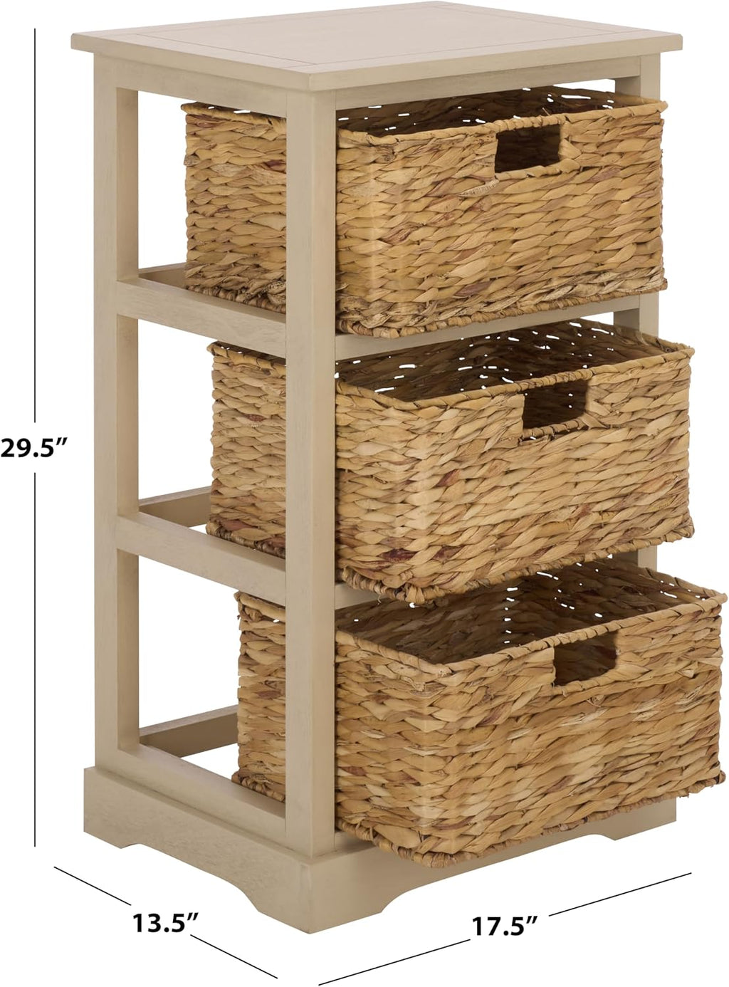 SAFAVIEH Furniture - Halle 3-Basket Side Table - Sand - Solid Wood - Coastal Basket Storage Design - Ideal for Living Room, Entryway, Home Office, 17.5'W x 13.5'D x 29.5'H - Fully Assembled (AMH5738G)