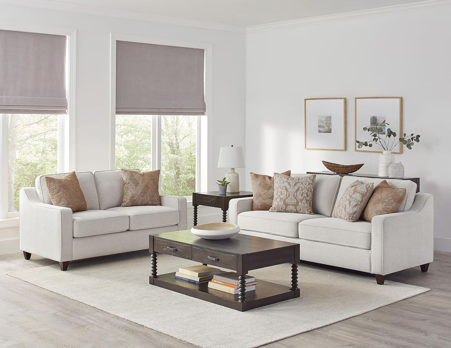 Coaster Home Furnishings - Christine - 2-Piece Woven Chenille Upholstered Sofa and Loveseat Set with Sloped Arms - Transitional - Living Room - Beige - 552061-S2