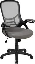 Flash Furniture Porter High-Back Swivel Office Chair with Adjustable Lumbar Support and Seat Height, Ergonomic Mesh Desk Chair with Flip-Up Armrests, Gray/Black