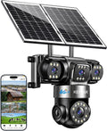 KEPEAK 4G LTE Cellular Solar Security Camera Wireless Outdoor, 4 Lens No WiFi Solar Powered Camera, Color Night Vision, PIR Motion Sensor, 2 Way Talk, Built in SIM Card