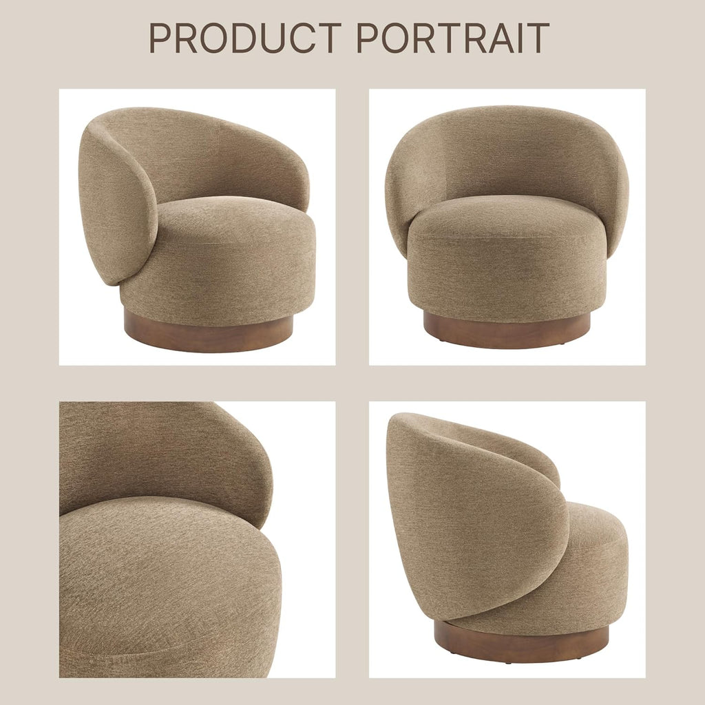 KISLOT Swivel Accent Chair Modern Round Barrel Armchair with Upholstered Performance Fabric for Living Room Bedroom Waitingroom,2 Box,Brown