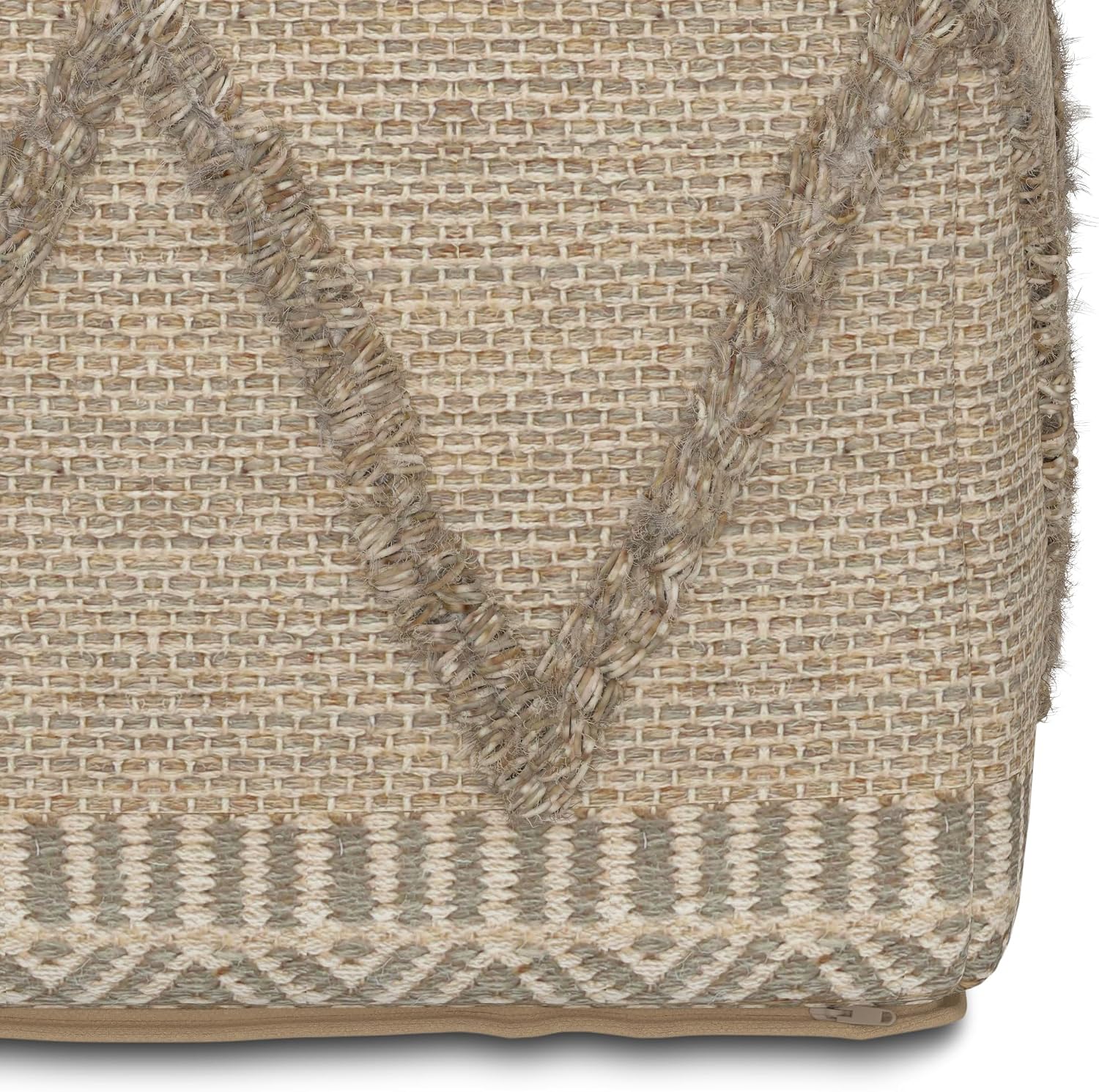 SIMPLIHOME Sweeney Boho Square Pouf in Brown Handloom Woven Pattern for the Living Room, Bedroom and Kids Room