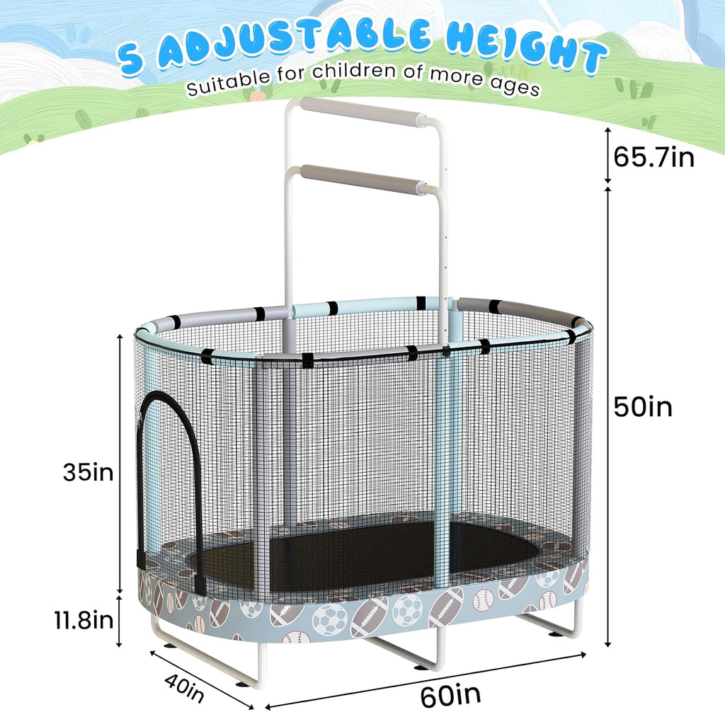 LAMERGE 55' 7-in-1 Round Trampoline for Kids Boys & Girls Ages 1-8, Indoor & Outdoor Trampoline for Fun, Adjustable Height Handrail ＆ Enclosed Safety Net ＆ Durable Designs for Toddlers Children