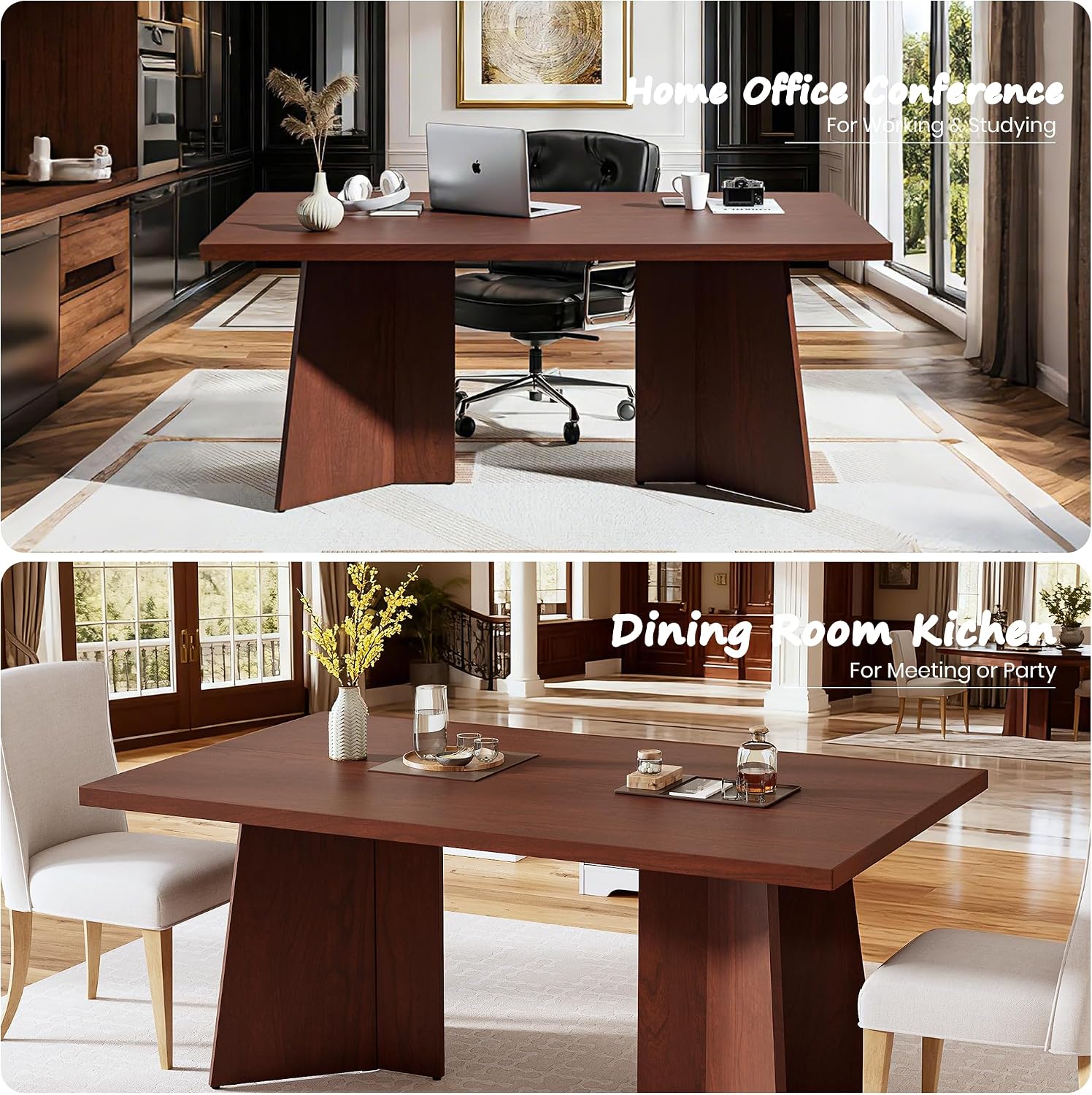 GarveeHome Dining Table for 6-8 People - 63' Modern Long Kitchen Table with Large Tabletop & Heavy Duty Pedestal Legs, Dinner Table for Kitchen, Conference Room, Home, Walnut
