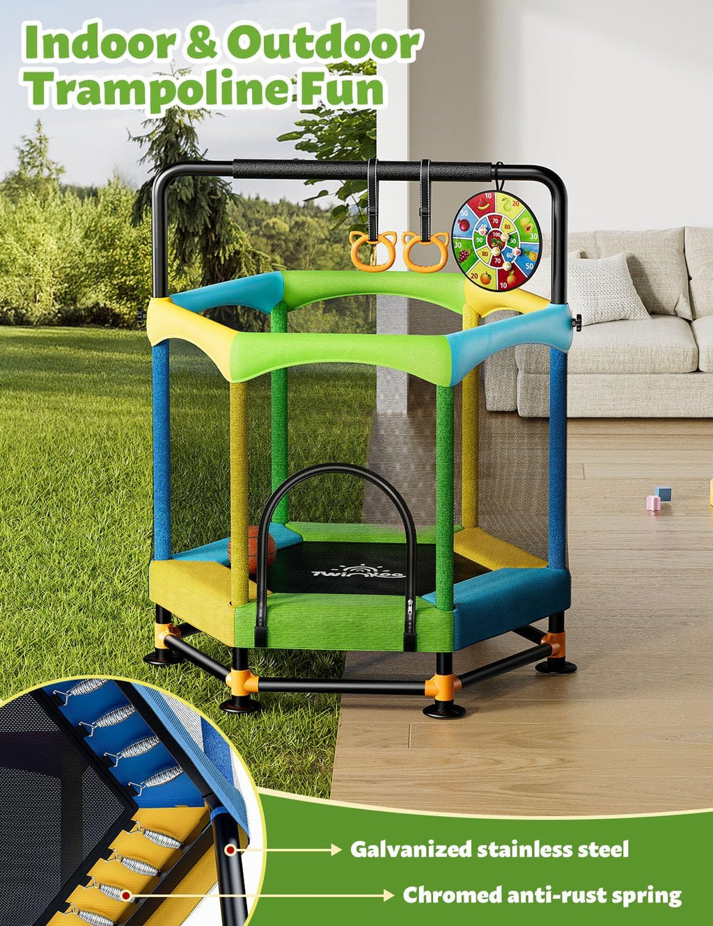 Twinkoo Toddler Trampoline for Kids with Foam Handle, Anti-Tilt Frame & Thick Padded Spring Cover, Indoor Outdoor Mini Trampoline, Easy Assembly Active Play Toy Gift for Boys Girls