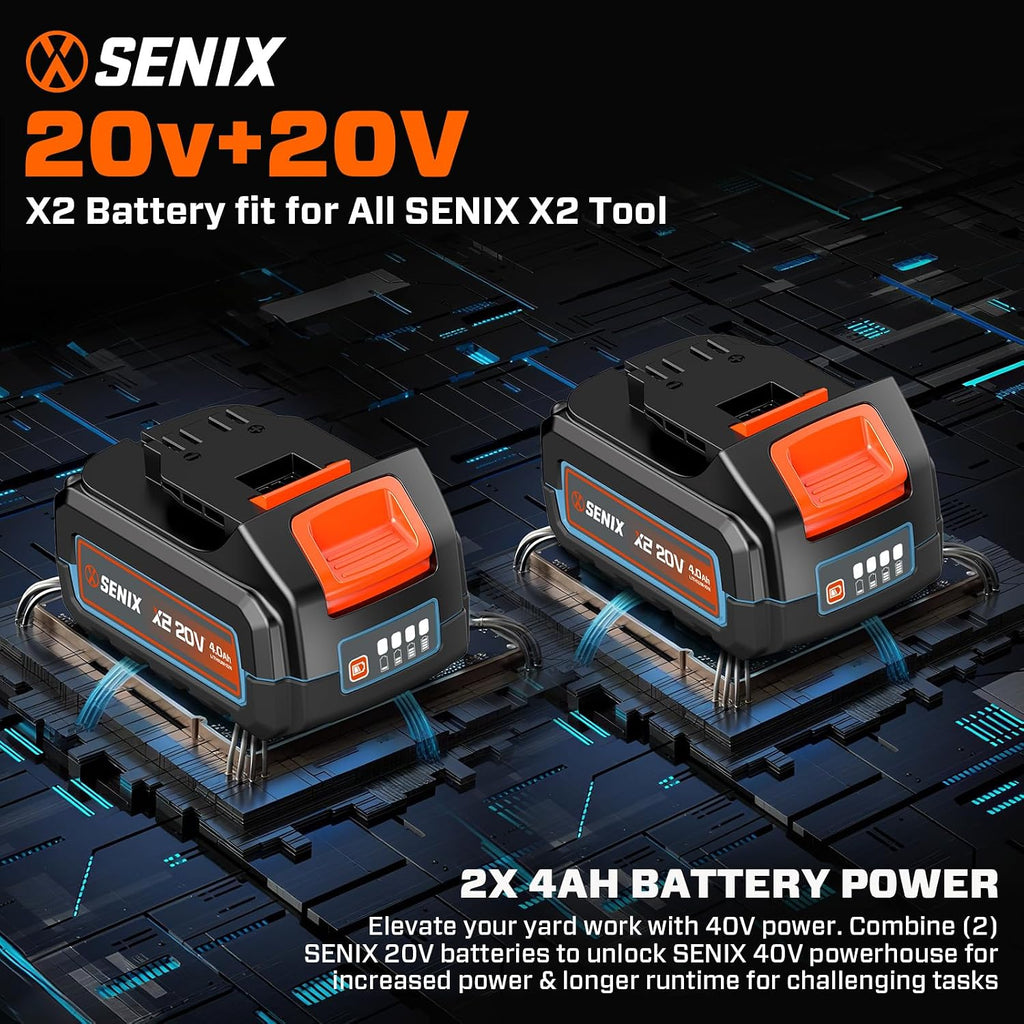 SENIX 40V 14' Electric Chainsaw, Cordless Battery Powered Chainsaw, Brushless Chain Saw, Includes 2x4Ah Batteries & Charger, Garden Tool for Trees, Pruning, Branch Cutting, Yard, Gift, CSX2-M2