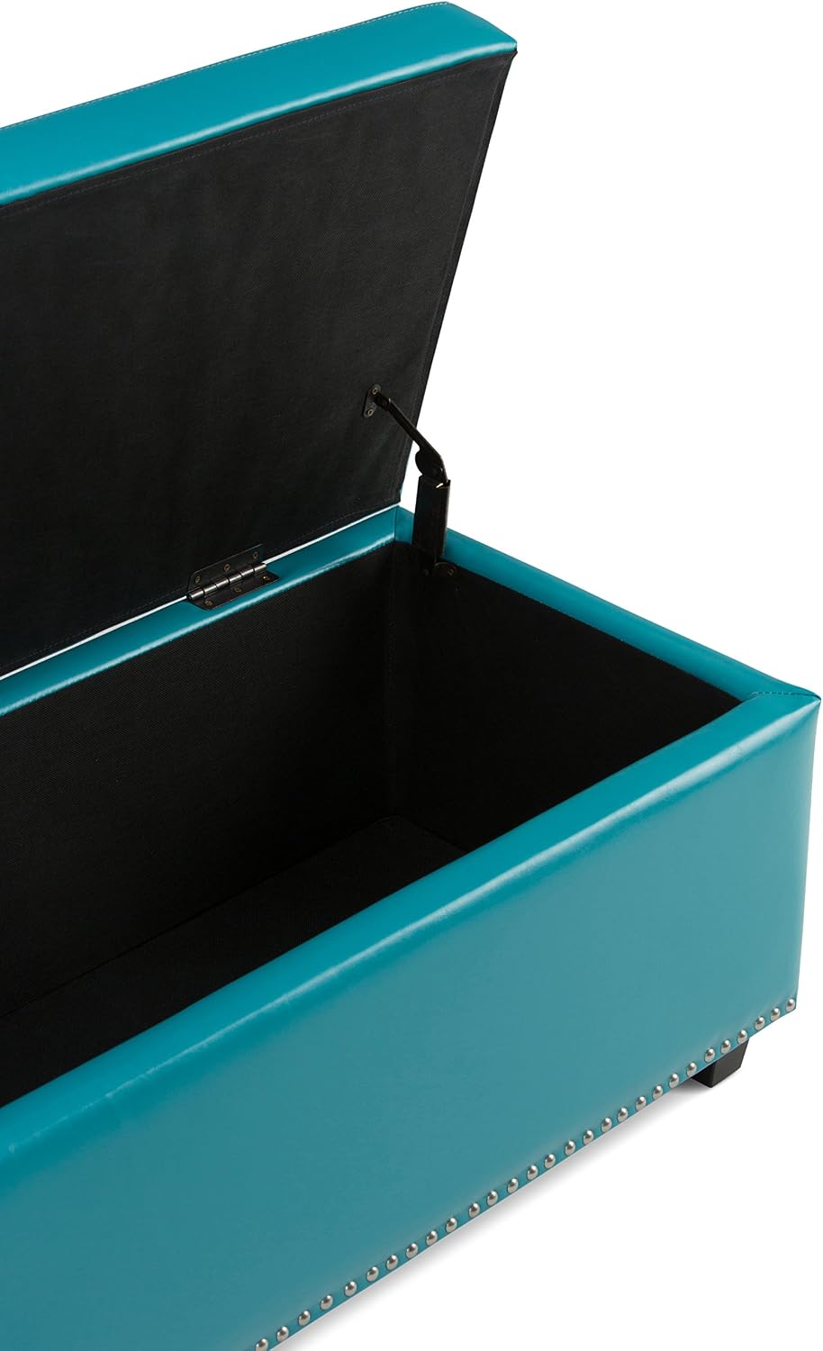 SIMPLIHOME Hamilton Storage Ottoman - 48 inch Wide Upholstered Vegan Leather Rectangle Storage Ottoman Bench in Mediterranean Blue, Traditional Tufted Ottoman for Living Room with Lift-Up Lid
