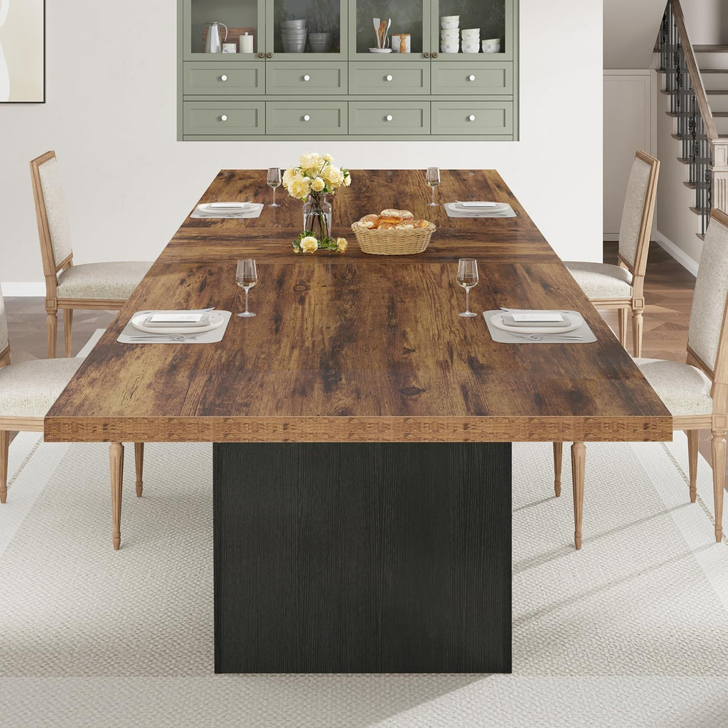HSH Dining Table for 6 to 8, 71' Wood Rectangular Dinner Table, 6 ft Industrial Kitchen Table only with Black Pedestal, Modern Large Dining Room Table for Home Gathering Office, Rustic Brown, 71 Inch