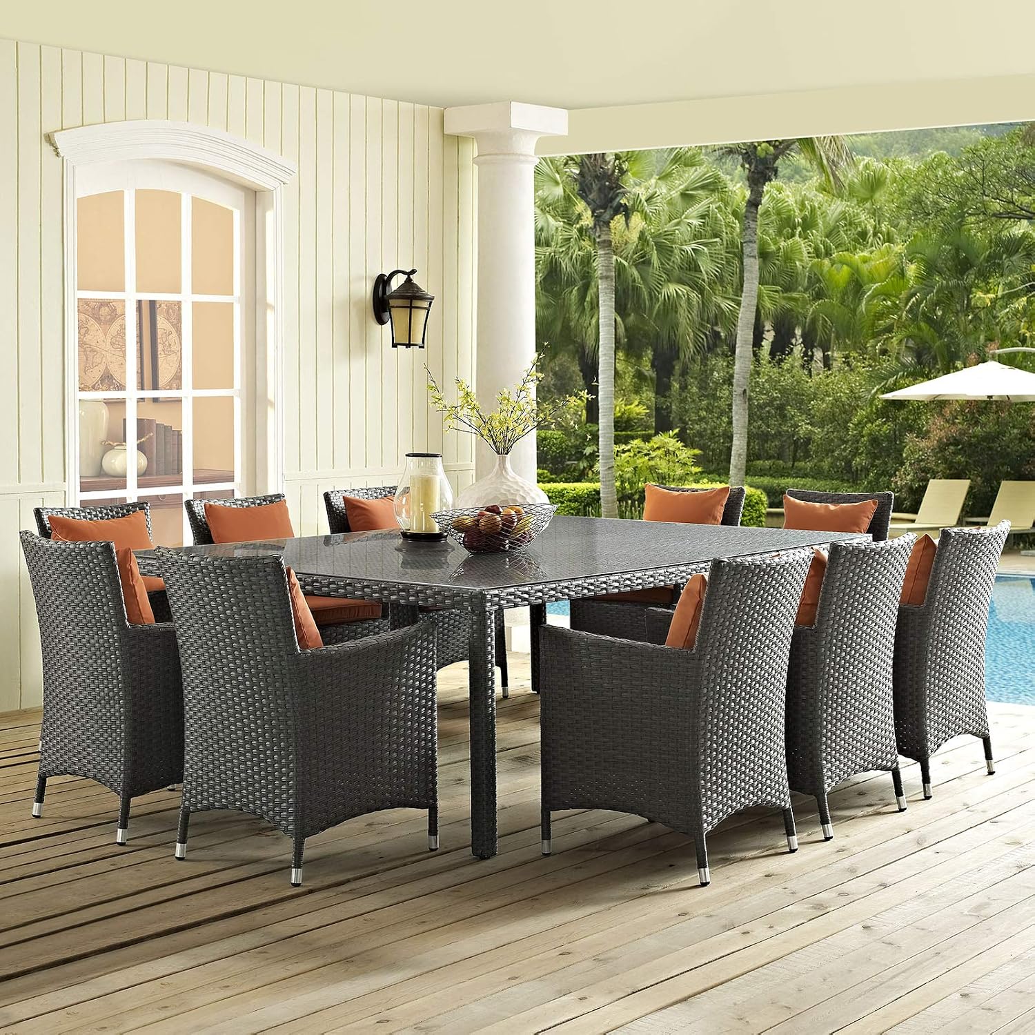 Modway Sojourn Wicker Rattan Outdoor Patio 90' Rectangle Dining Table in Chocolate