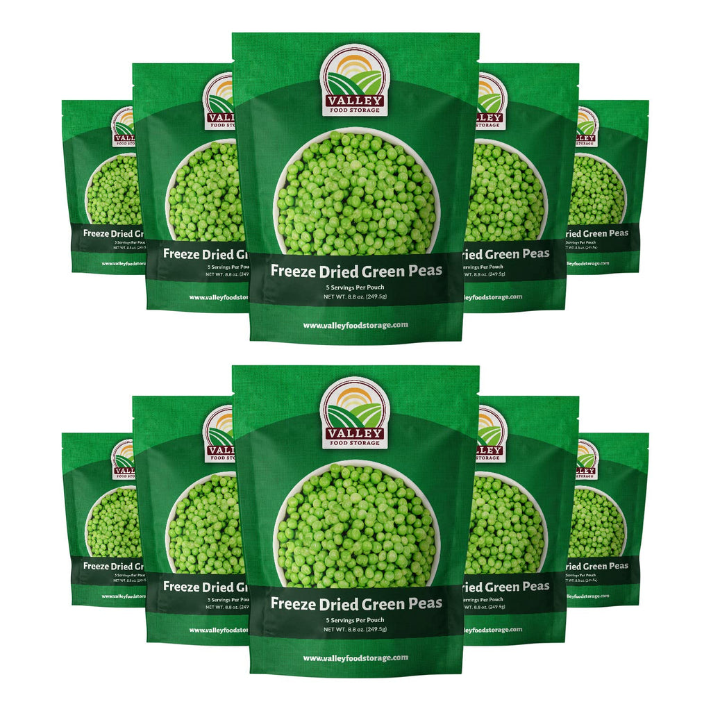 Freeze Dried Green Peas 10-Bag Bucket, 88 Oz | Premium Emergency Food Supply 25 Year Shelf Life | Prepper Supplies, Survival Food, Off Grid Living Supplies | Valley Food Storage Packaged in USA