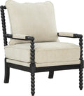 OSP Home Furnishings Eliza Spindle Accent Chair, Linen Fabric with Black Wood