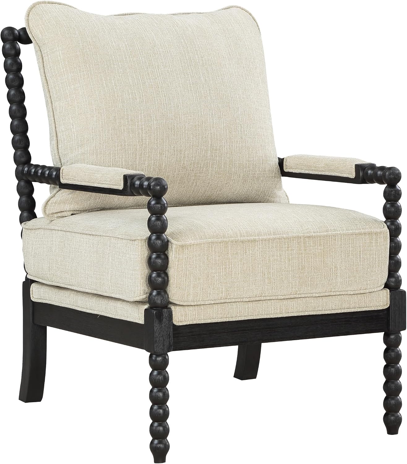 OSP Home Furnishings Eliza Spindle Accent Chair, Linen Fabric with Black Wood