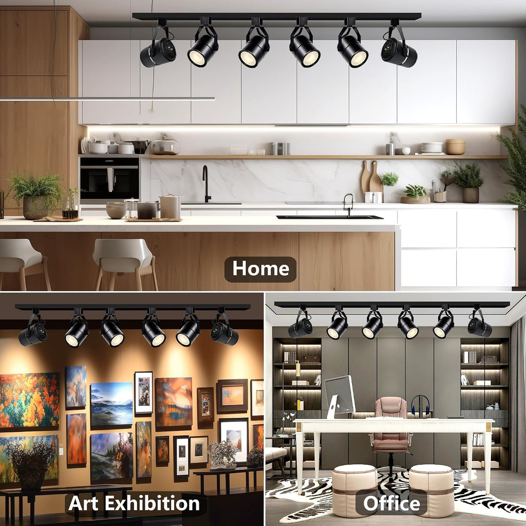 Black Track Lighting Heads Kit, PAR20 Dimmable H Type Track Lights Heads with 13.1FT(3.28 * 4) H Type Track Rails, 6000K Cold White LED Ceiling Spotlight Fixture, Replaceable PAR20 Bulb