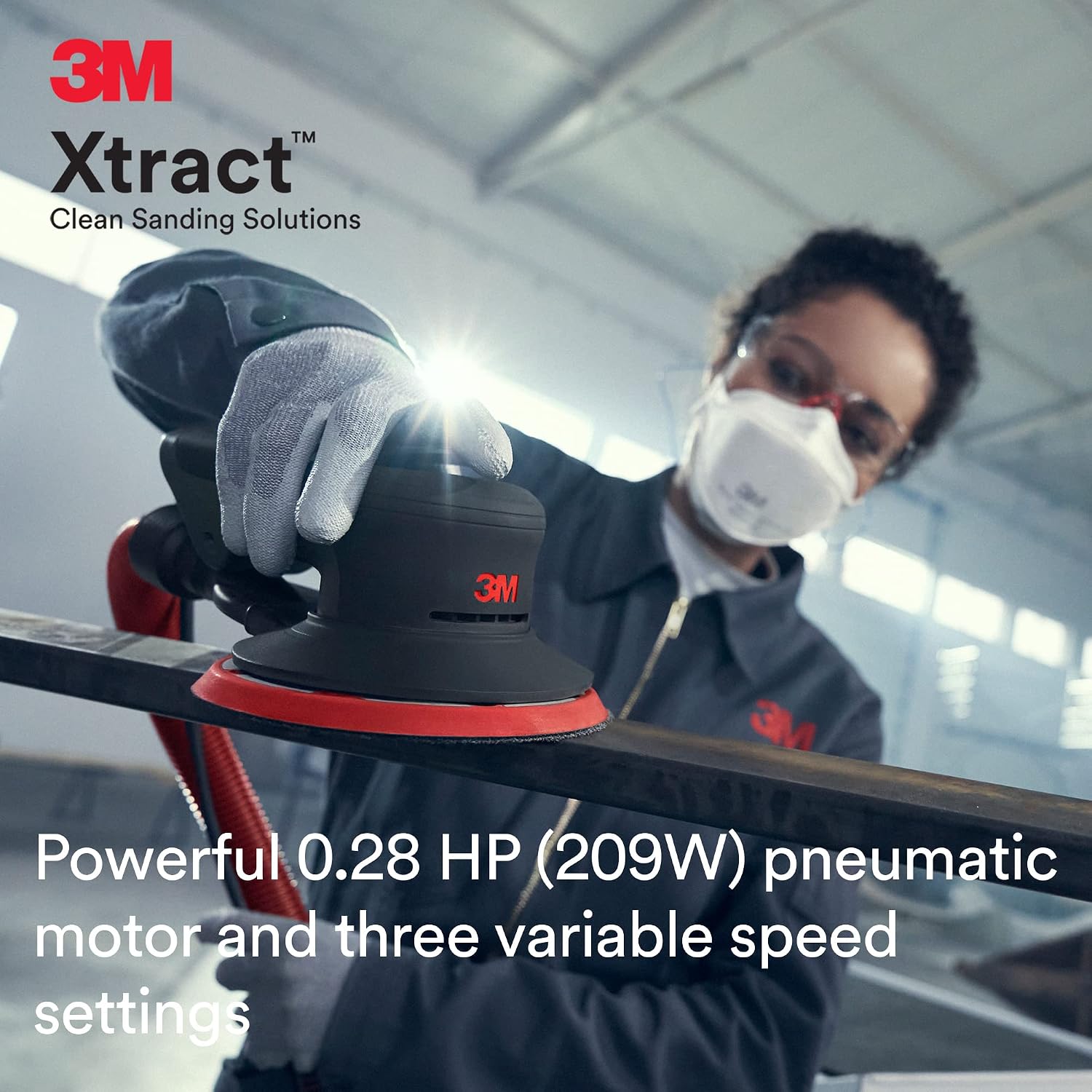 3M Random Orbital Sander, Xtract Pneumatic 88960, 6 in, Self-Generated Vacuum, 3/8 in Orbit, Ergonomic and Lightweight ROS, 209W Motor, Dust Extraction