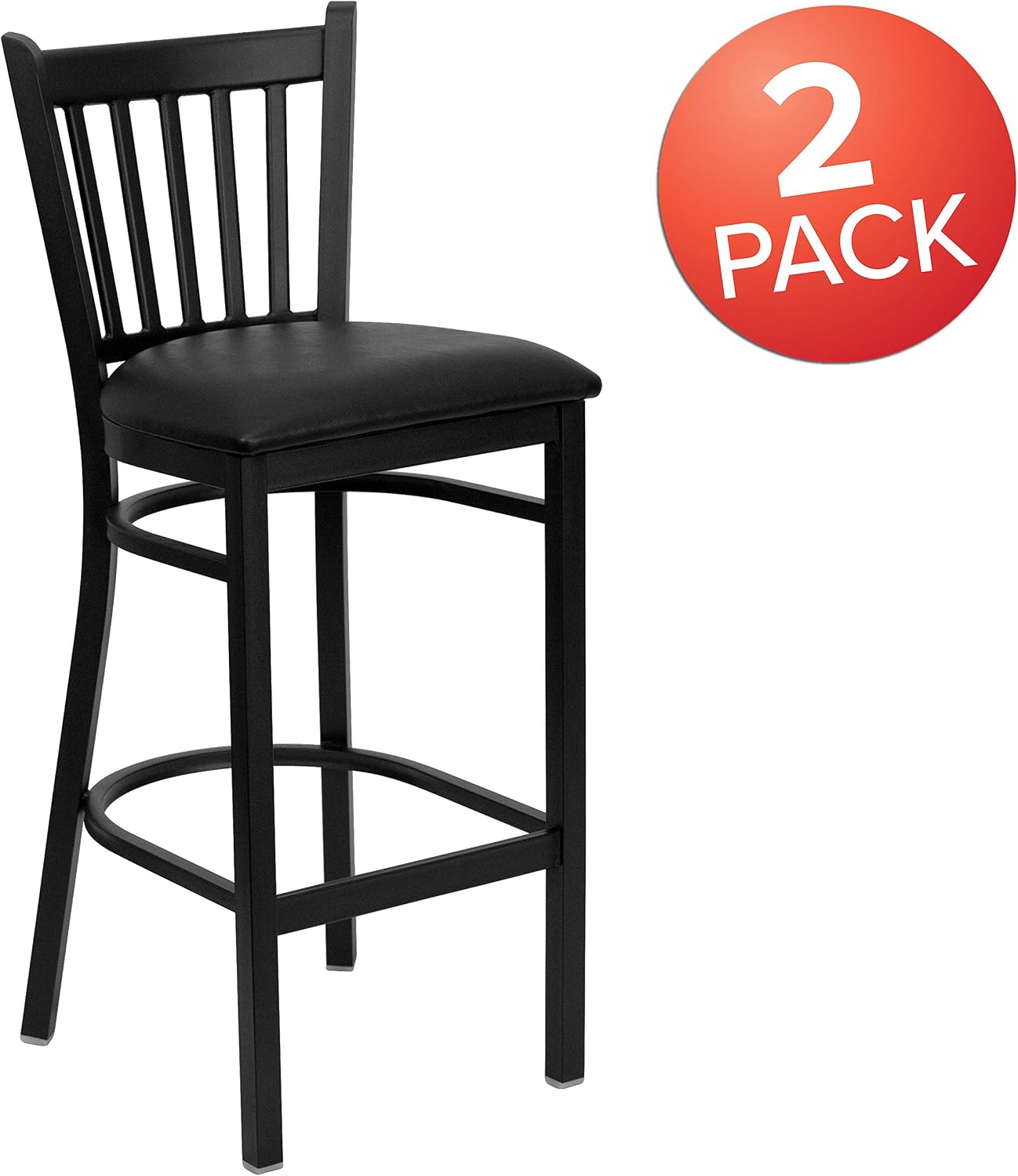 Flash Furniture 2 Pack HERCULES Series Black Vertical Back Metal Restaurant Barstool - Black Vinyl Seat