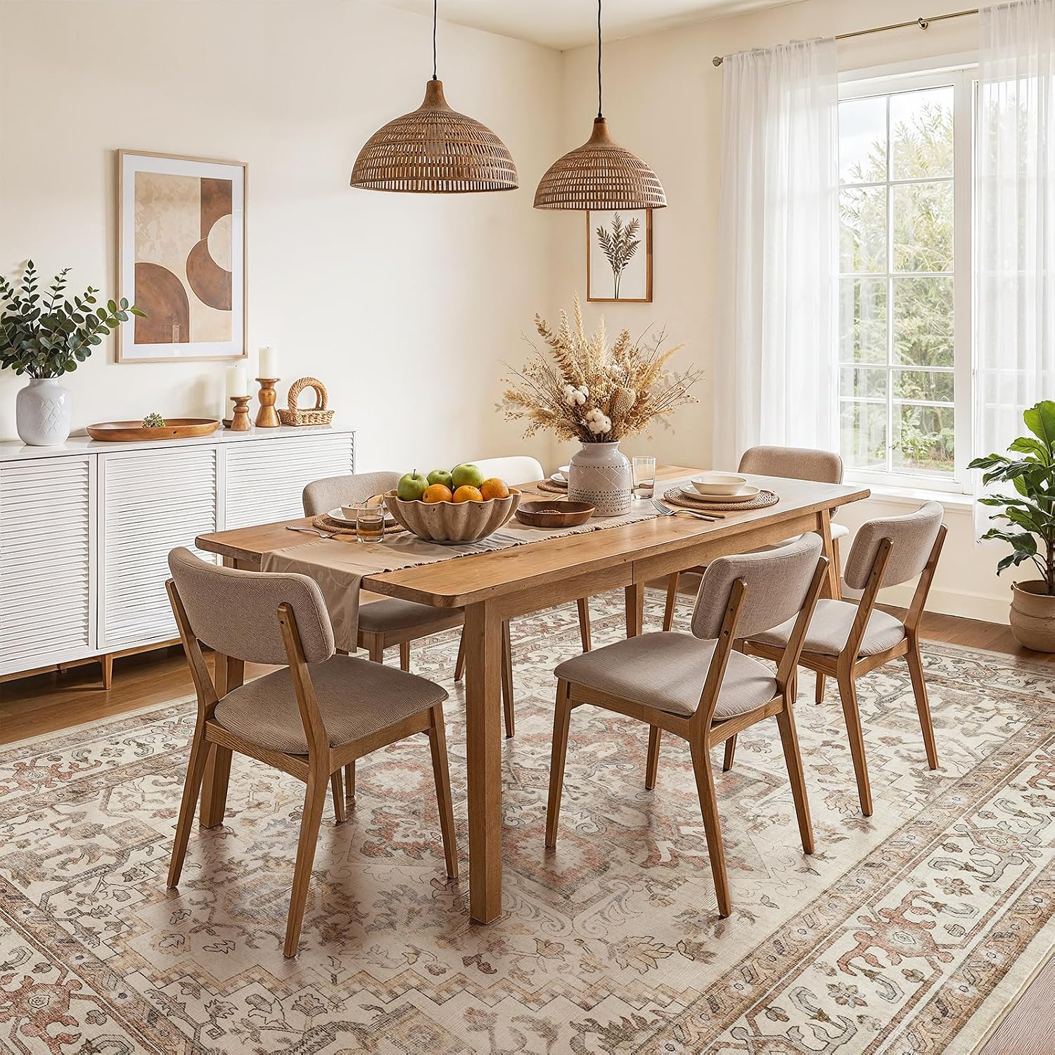Washable Rug 9x13 Area Rugs: Boho Vintage Distressed Oriental Medallion Neutral Thin Large Rug Carpet for Living Room Bedroom Dining Room Home Office Decor - Beige