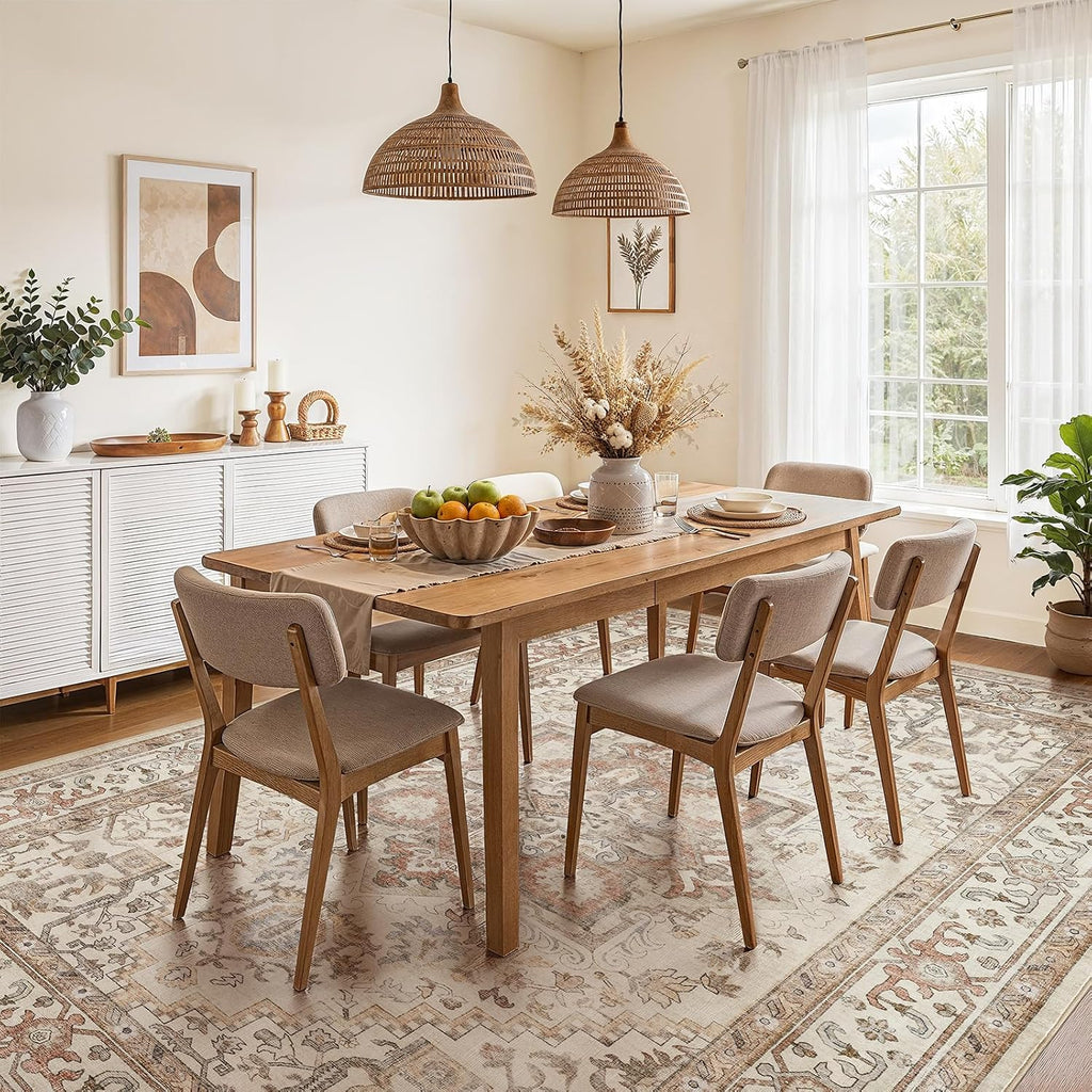 DTICON Washable Rug 10x12 Area Rugs: Boho Vintage Distressed Oriental Medallion Neutral Thin Large Rug Carpet for Living Room Bedroom Dining Room Home Office Decor - Beige