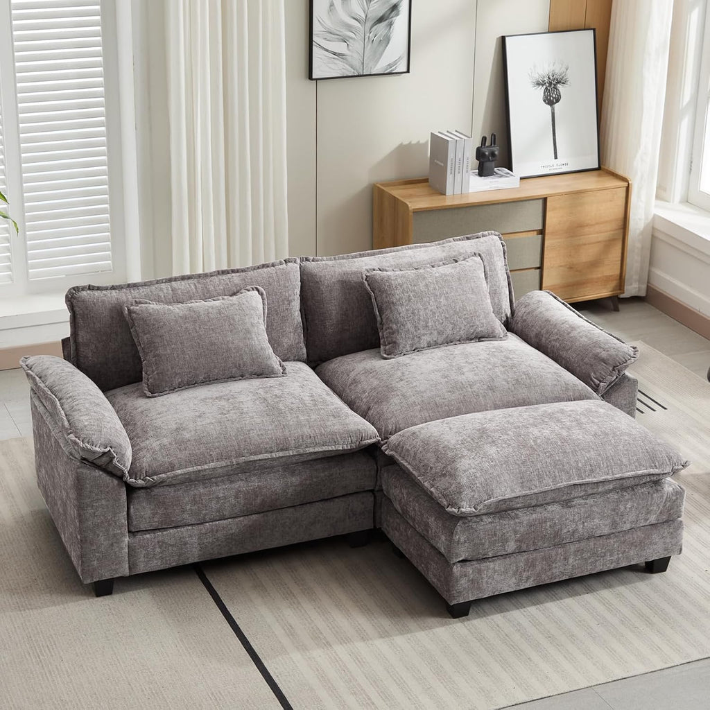 Oprisen 86' Modular Sectional Sofa, Comfy Cloud Couch Sectional Sofa with Ottoman, Chenille Sofa Sleeper Deep Seat Sofa with Throw Pillows for Living Room (Light Gray, 86'- L Shape)