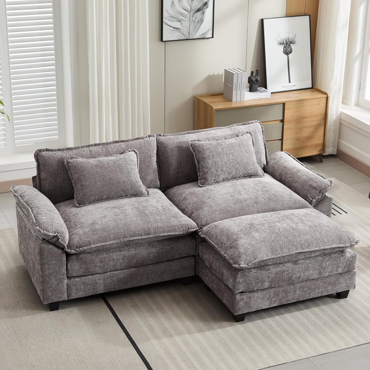 Oprisen 86' Modular Sectional Sofa, Comfy Cloud Couch Sectional Sofa with Ottoman, Chenille Sofa Sleeper Deep Seat Sofa with Throw Pillows for Living Room (Light Gray, 86'- L Shape)