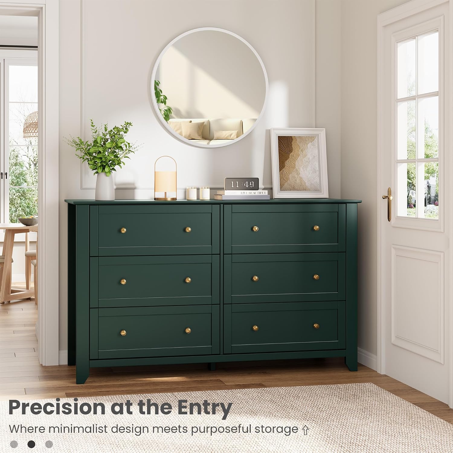 IDEALHOUSE Green 6 Drawer Dresser for Bedroom, 54' Wide Dresser with Deep Drawers & Metal Knobs, Modern Large Wooden Chests of Drawers for Entryway, Hallway