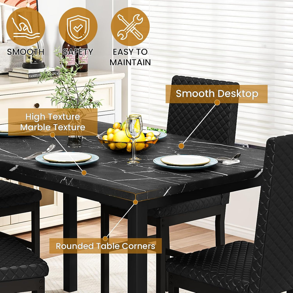 DKLGG Dining Table Set for 4, Faux Marble Kitchen Table with Velvet Upholstered Dinner Chairs, Small Dining Room Sets for Small Space Apartment Home