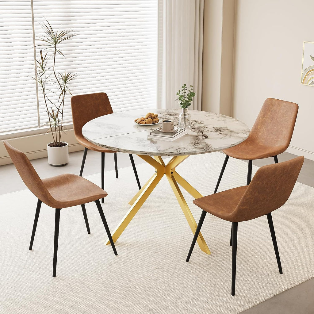 ALBAD 46.4' Round Dining Table, Mid Century Modern Round Dining Room Table for 4-6 with Metal Legs, Easy Assembly Coffee Table, Space-Saving Design for Kitchen and Dining Room