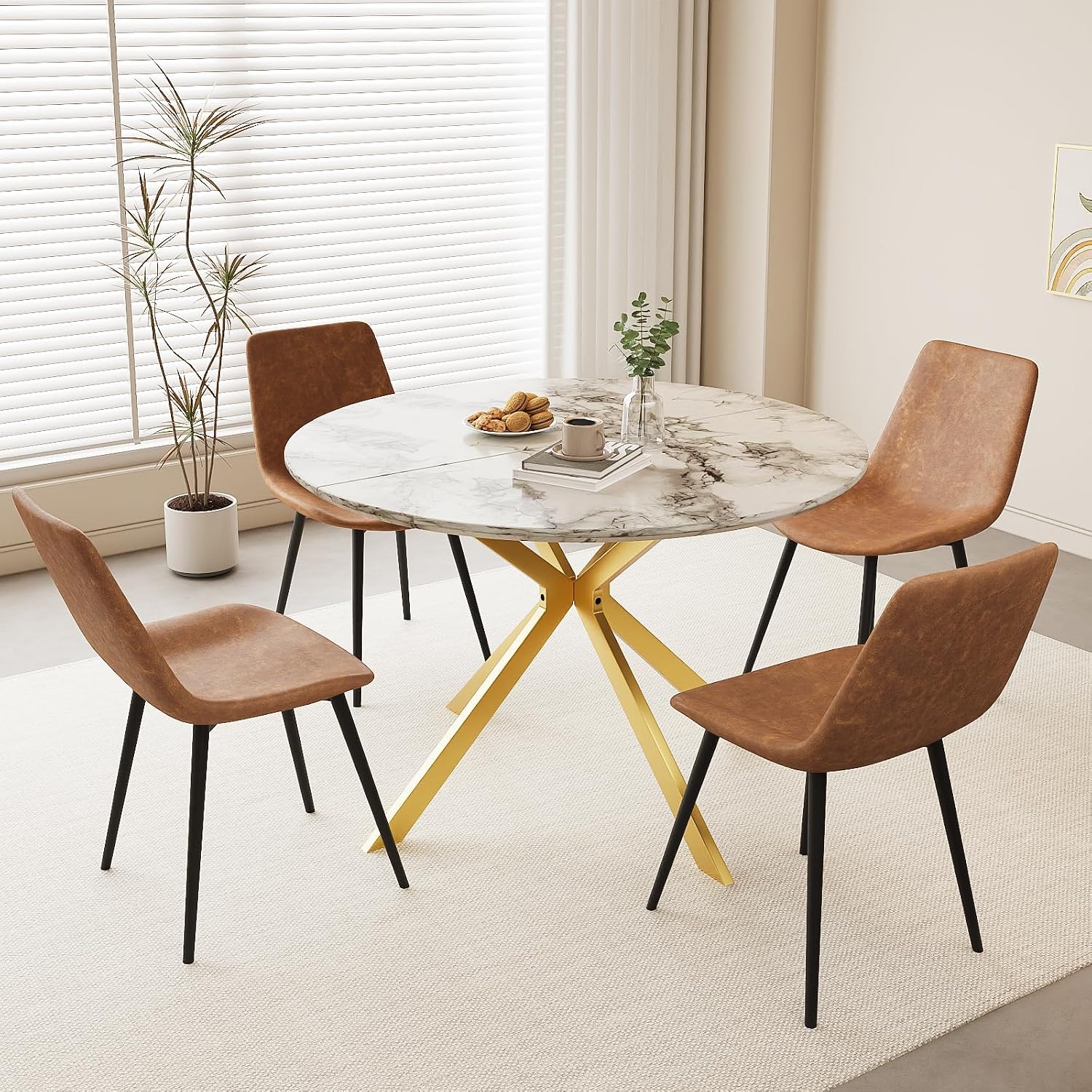 ALBAD 46.4' Round Dining Table, Mid Century Modern Round Dining Room Table for 4-6 with Metal Legs, Easy Assembly Coffee Table, Space-Saving Design for Kitchen and Dining Room