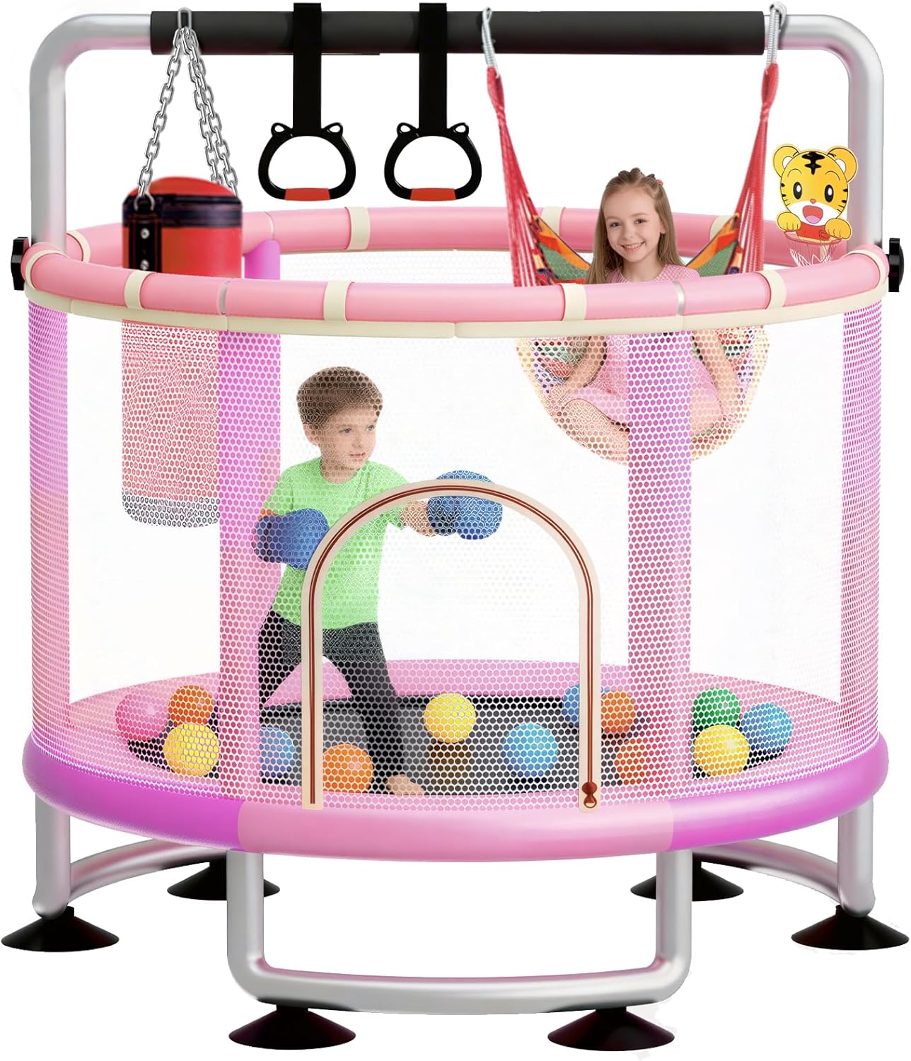60' Toddler Trampoline for Kids,5FT Kids Trampoline for Toddlers 1-3,Upgrade Adjustable Kids Trampoline Indoor Outdoor,Mini Trampoline for Kids 2-5,500lbs Baby Small Trampoline with Net and Swing