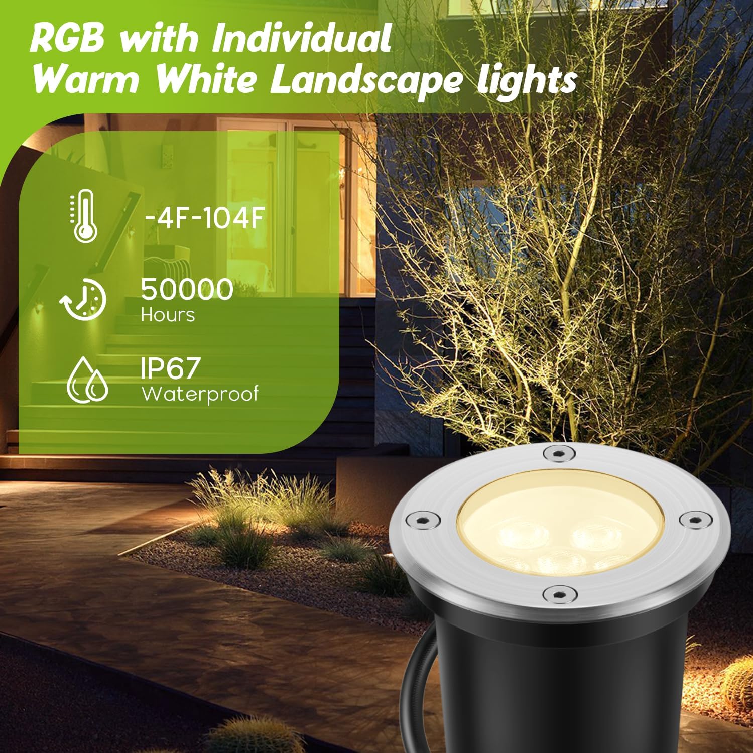 Low Voltage Landscape Lights Christmas 10W RGBW Warm White LED Well Landscape Lighting Waterproof Outdoor 12V-24V Pathway Deck Ground Garden RGB Christmas Well Lights (12)