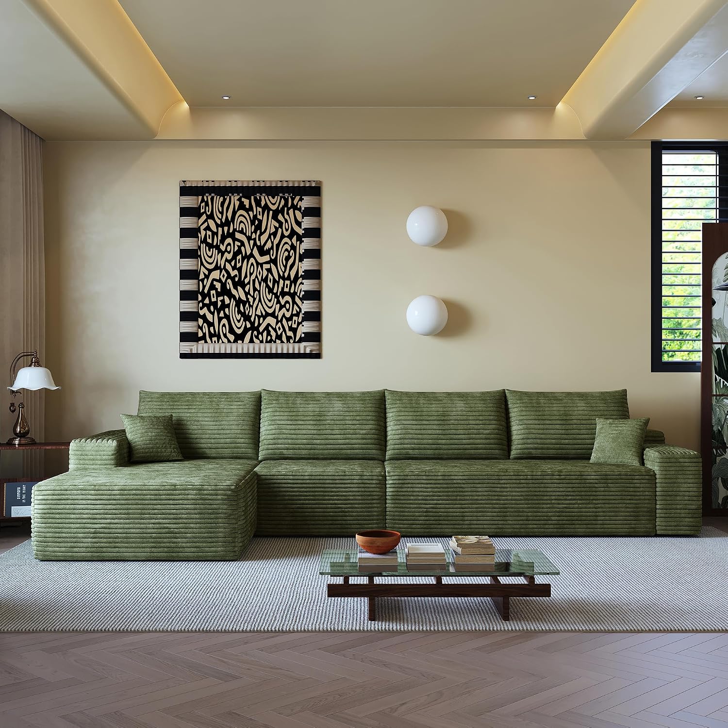 135' Oversized Compressed Sectional Sofa - 33D High-Density Foam Cloud Couch with Deep Seat - Minimalist 3-Piece Corduroy Upholstered Boneless Modular Lounge Couch
