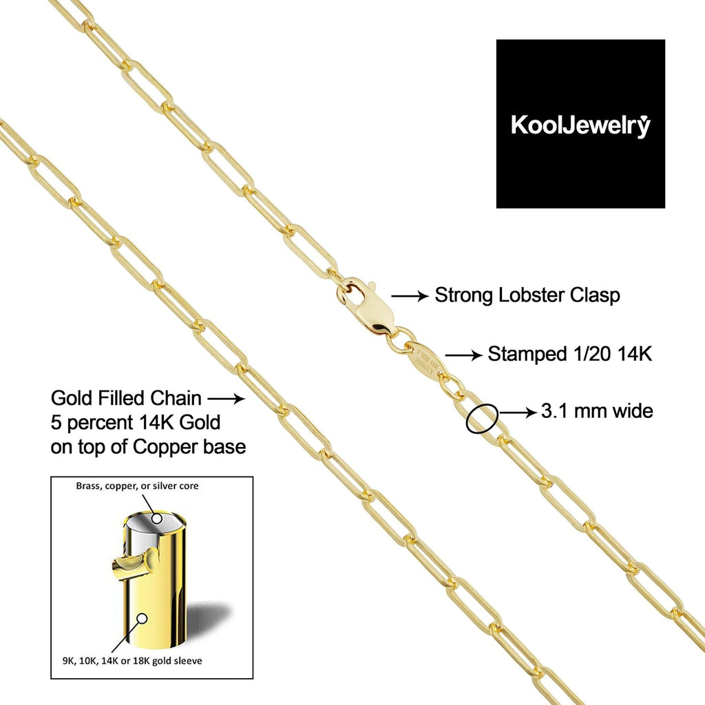 Kooljewelry Womens Minimalist Chain - 14k Gold Filled Paperclip Necklace, Link Jewelry