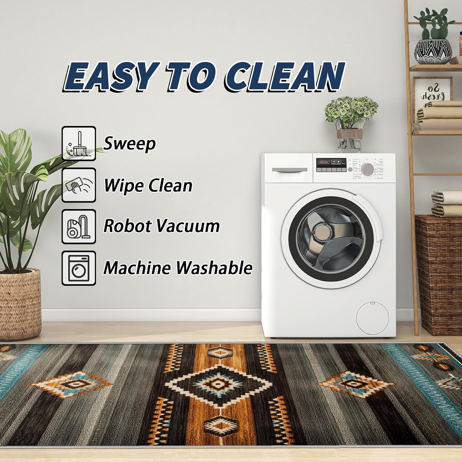 Southwest Rugs for Living Room - 7x9 Area Rug, Navajo Home Decor, Aztec Tribal Living Room Rug, Indian Navajo Washable Rugs for Bedroom, Native American Carpet, Southwest Gifts for Men