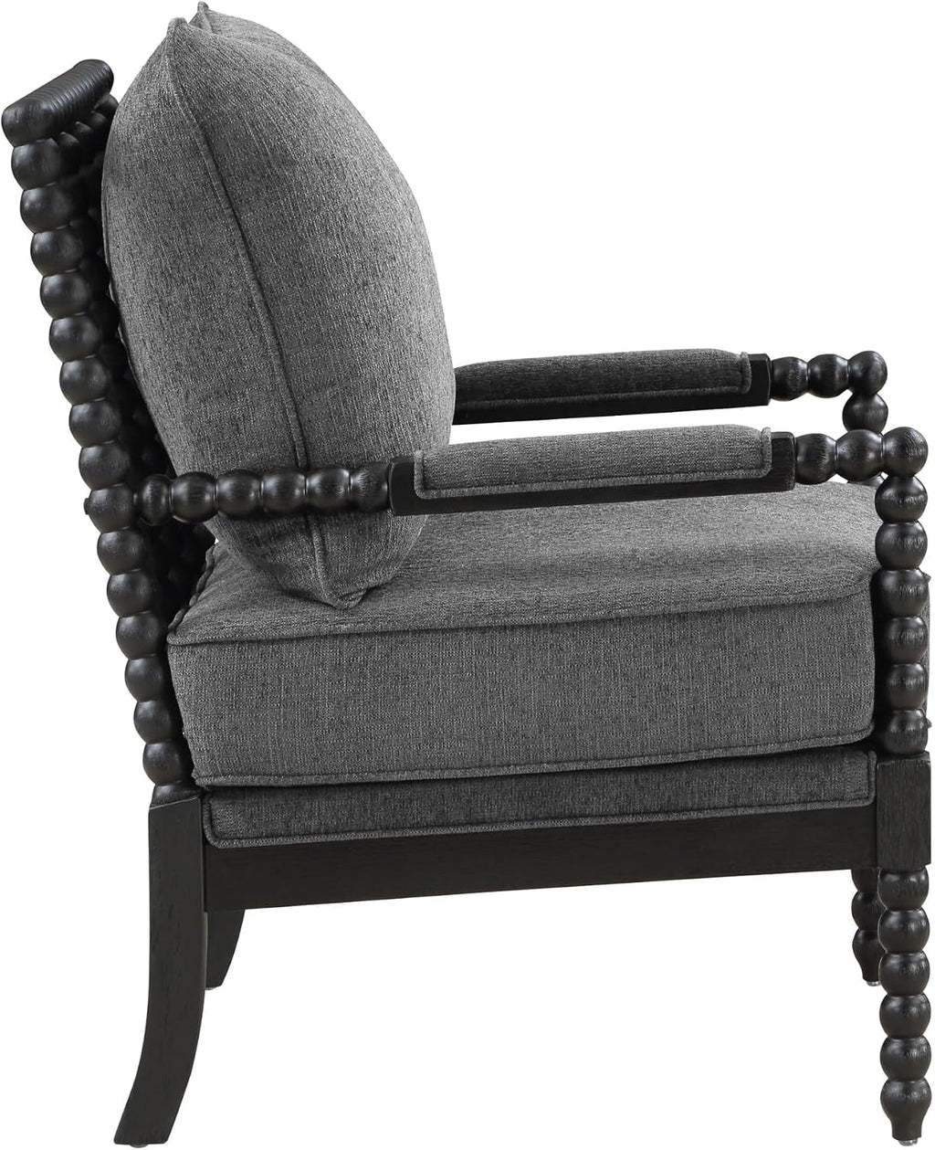 OSP Home Furnishings Eliza Spindle Accent Chair, Charcoal Grey Fabric with Black Wood