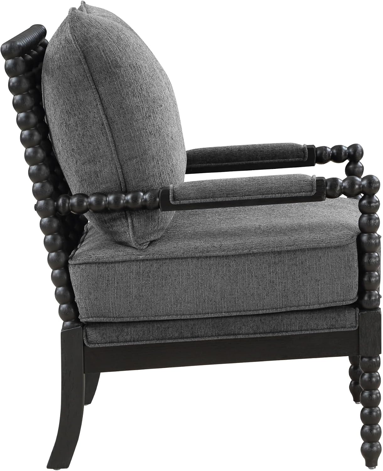 OSP Home Furnishings Eliza Spindle Accent Chair, Charcoal Grey Fabric with Black Wood