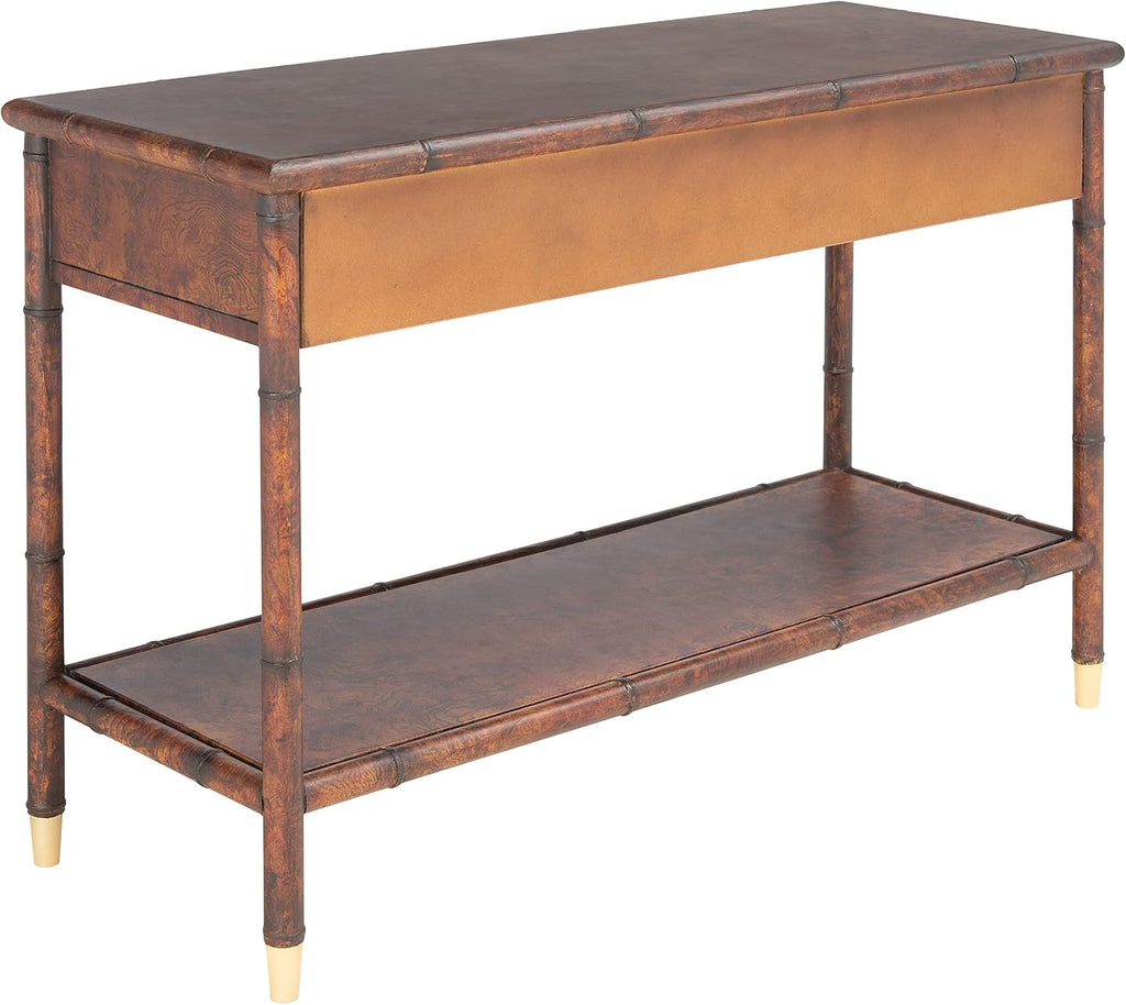 SAFAVIEH Home Collection Tudor Dark Brown/Gold 2-Drawer Lower Shelf Console Table (Fully Assembled)