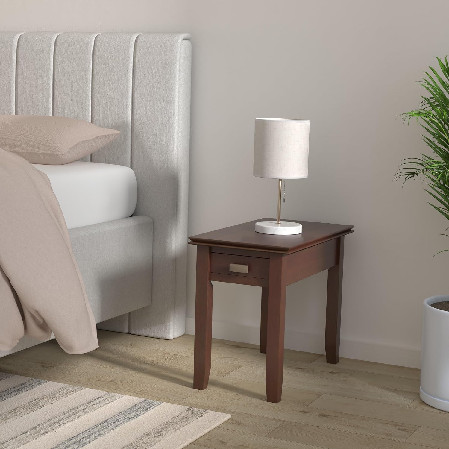 SIMPLIHOME Artisan Narrow Side Table - 14 inch Wide Solid Wood Rectangular End Table with Drawer in Russet Brown, Transitional Nightstand or Lamp Stand for Living Room or Bedroom with Tapered Legs