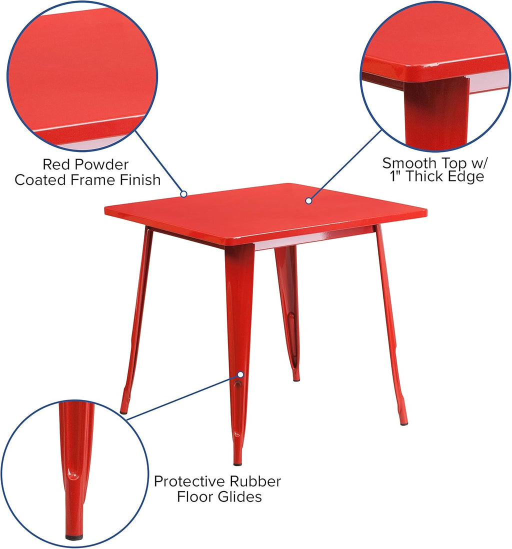 Flash Furniture Felix Commercial Grade 31.5' Square Red Metal Indoor-Outdoor Table