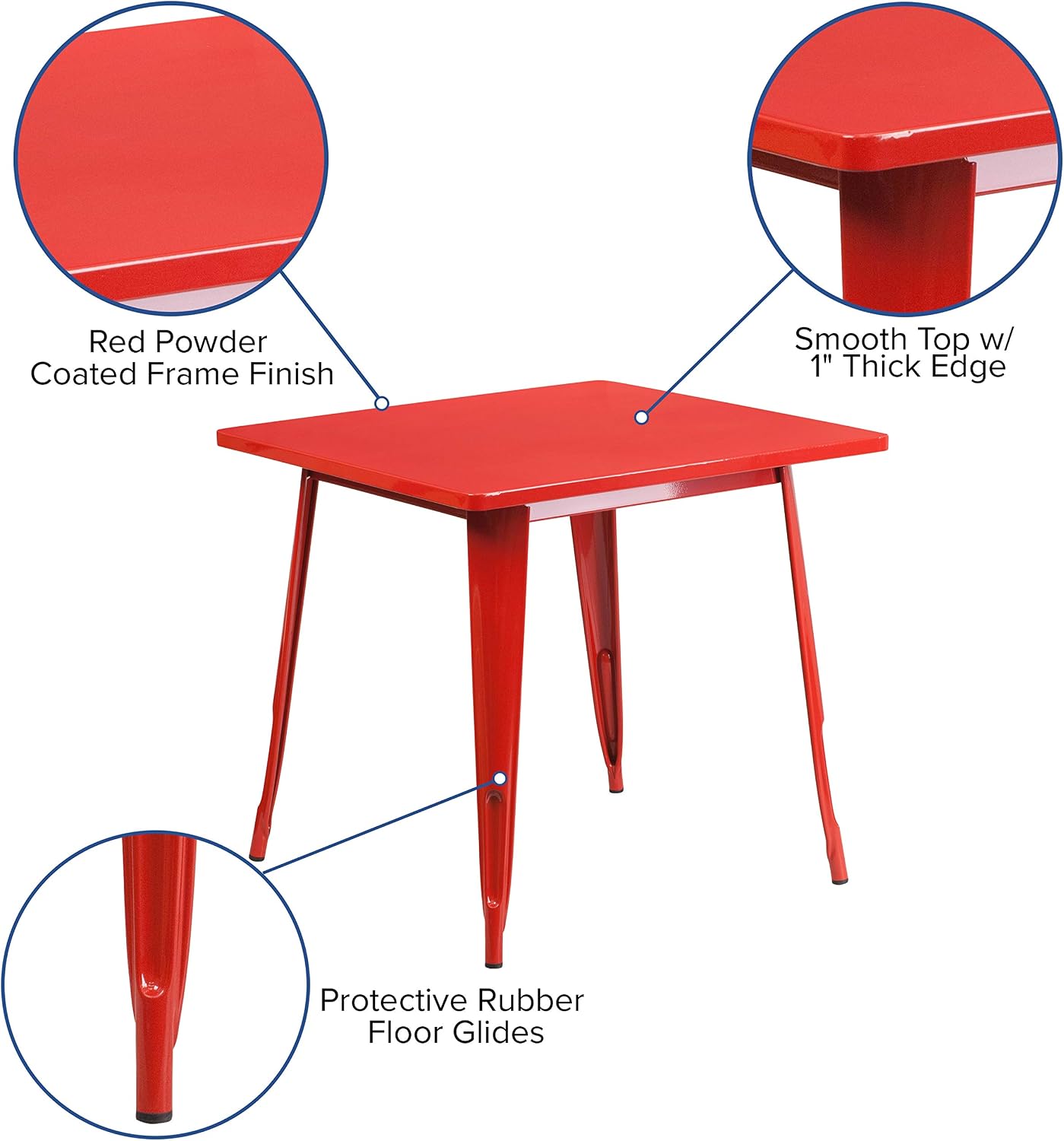 Flash Furniture Felix Commercial Grade 31.5' Square Red Metal Indoor-Outdoor Table