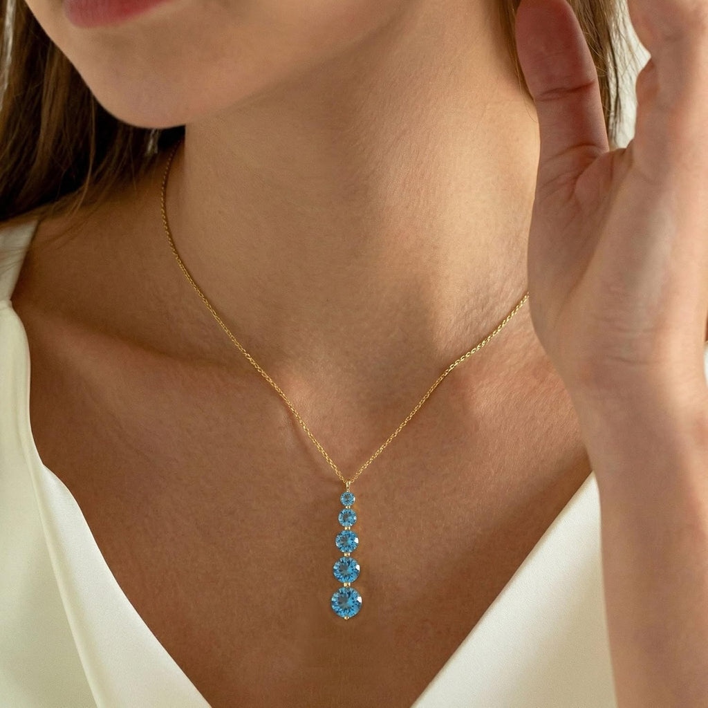GOODSTONE JEWELS Linear Drop Pendant Necklace for Women in Yellow Gold Plated | Size 16+2 Inch Cable Chain with Lobster Clasp | Natural Birthstone Jewelry Gift for Her