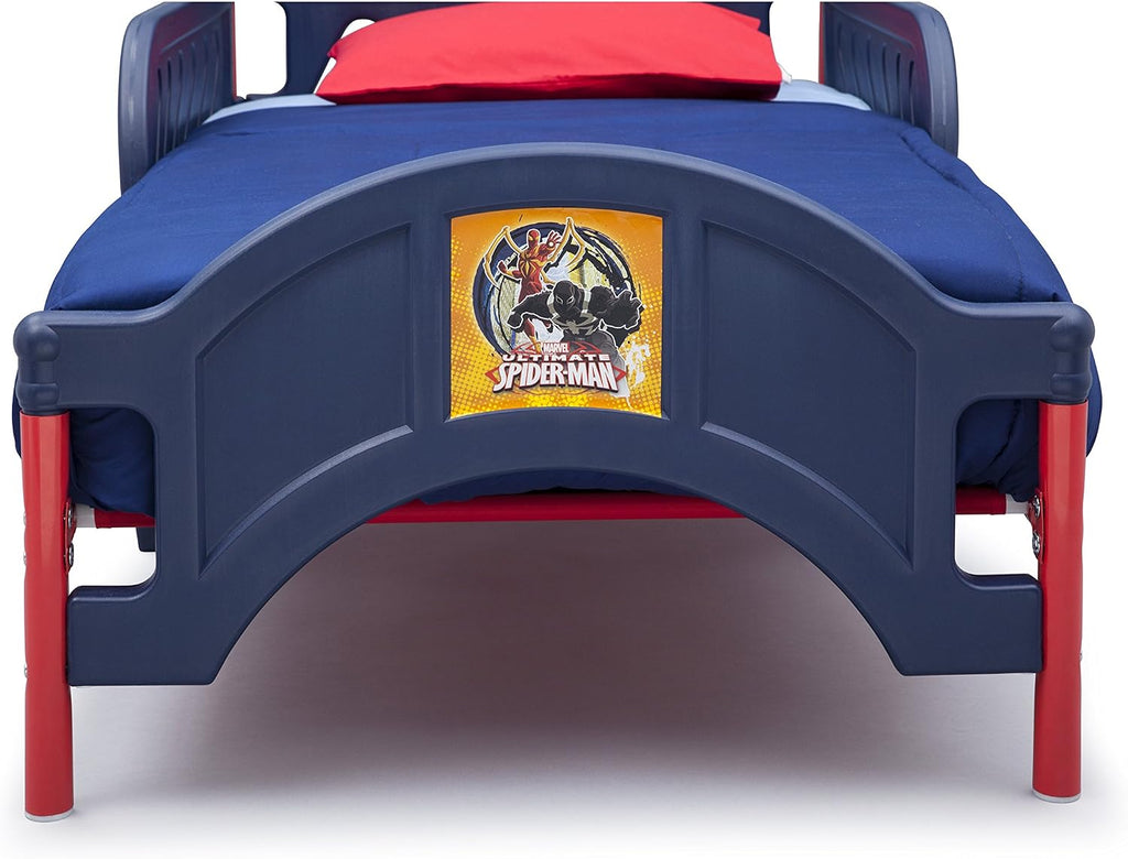 Delta Children Plastic Toddler Bed, Marvel Spider-Man + Delta Children Twinkle Galaxy Dual Sided Recycled Fiber Core Toddler Mattress (Bundle)