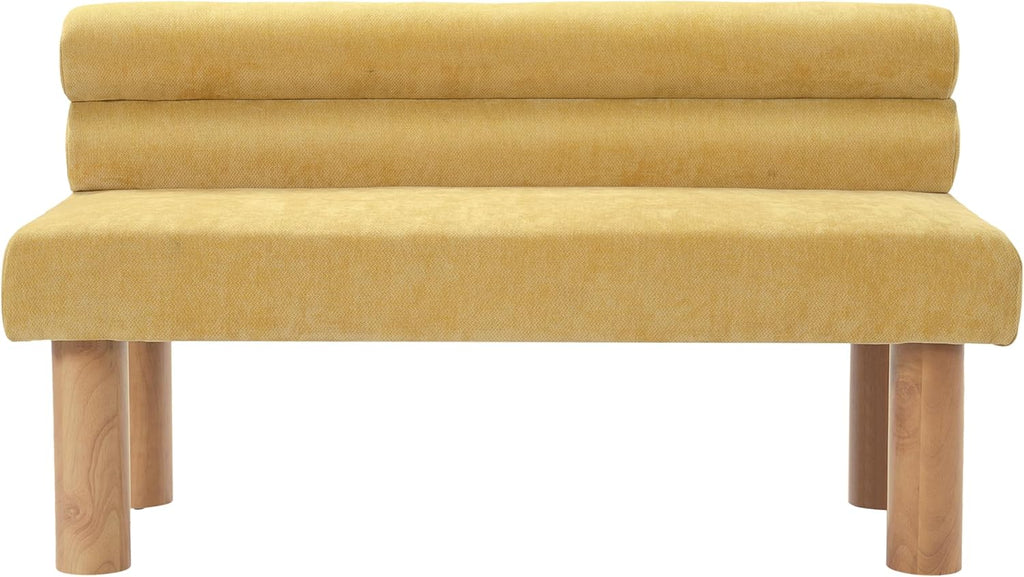 Christopher Knight Home Wally Fabric Upholstered Dining Bench, Long Dining Room Chair, Wooden Entryway Bench, Bedroom End of Bed Bench, Yellow+Natural