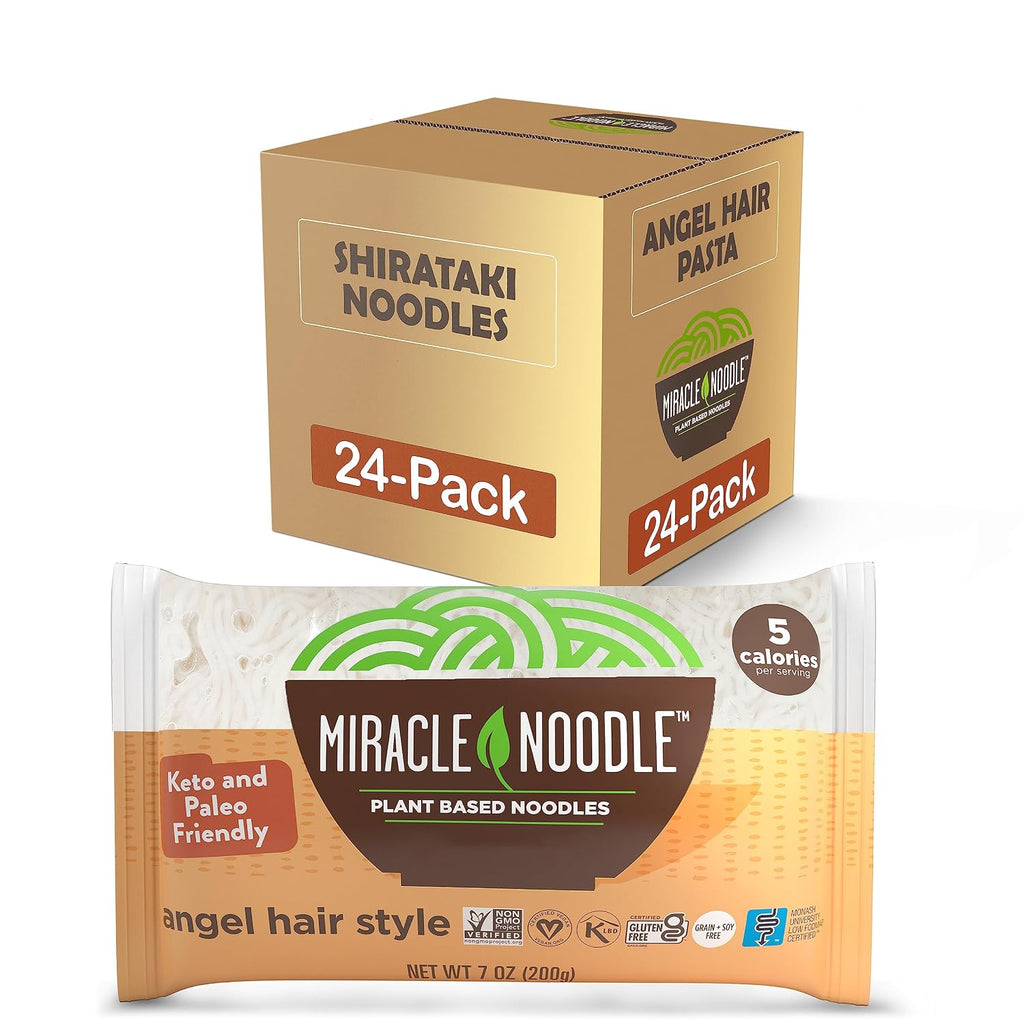 Miracle Noodle Angel Hair Pasta - Plant Based Shirataki Noodles, Keto, Vegan, Gluten-Free, Low Calories, Low Carb, Paleo, Soy Free, Non-GMO - Perfect for Your Keto Diet - 7 oz (Pack of 24)