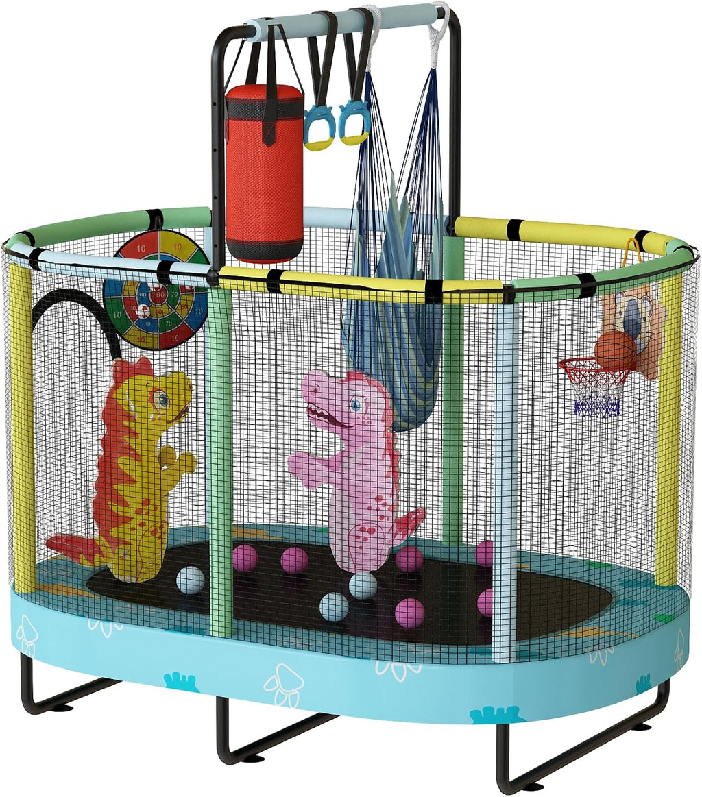 Lamerge Kids Trampoline, Toddler Bouncing Trampoline with Safety Enclosure Net, ASTM-Approved, 500lbs Capacity, Ages 1-8, Adjustable Handrail, 7-in-1, 60'