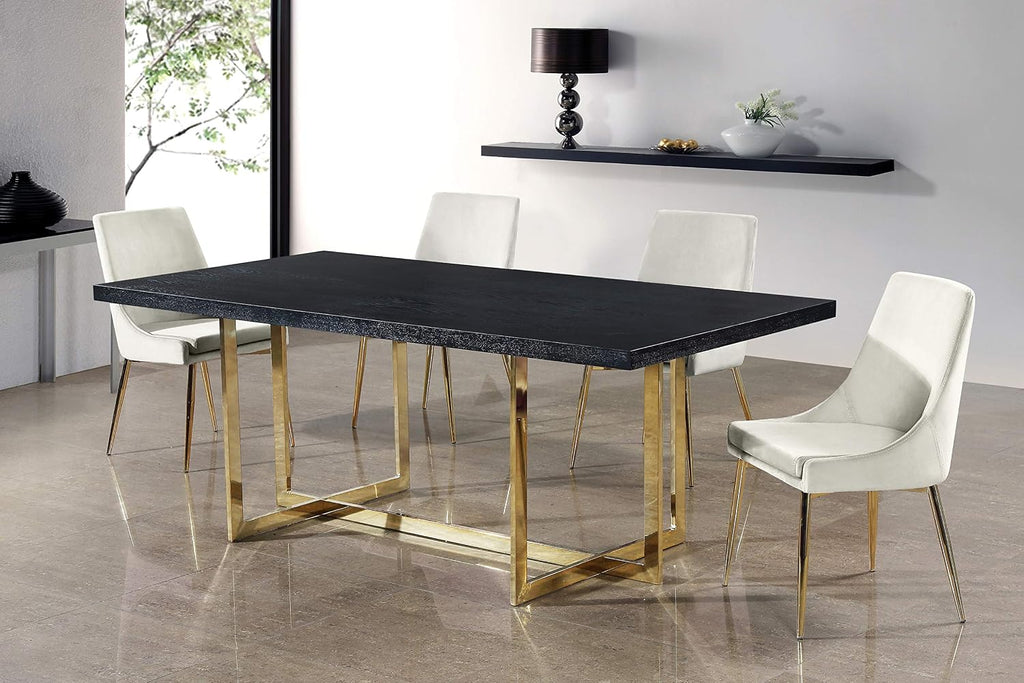 Meridian Furniture Karina Collection Modern | Contemporary Velvet Upholstered Dining Chair with Sturdy Metal Legs, Set of 2, 19.5' W x 21.5' D x 33.5' H, Cream