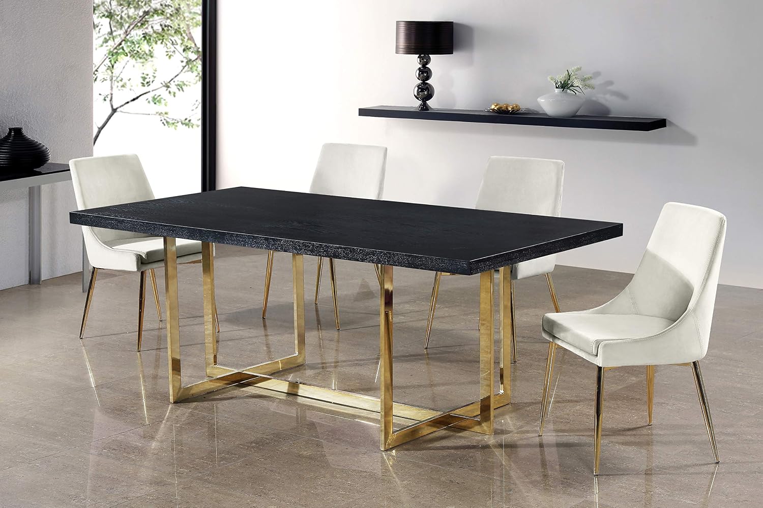 Meridian Furniture Karina Collection Modern | Contemporary Velvet Upholstered Dining Chair with Sturdy Metal Legs, Set of 2, 19.5' W x 21.5' D x 33.5' H, Cream