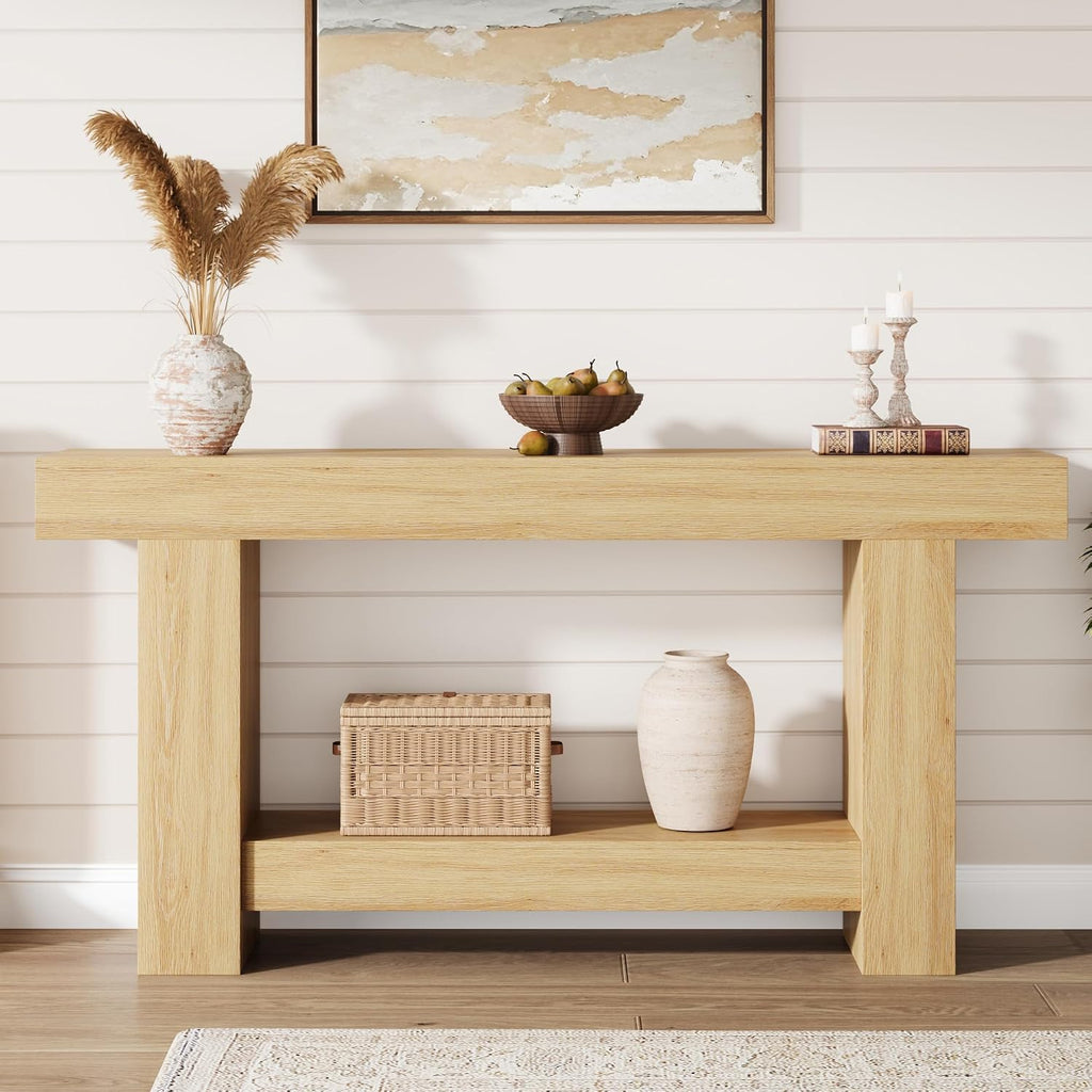 Farmhouse Console Table, Wooden Entryway Table with Storage, Rectangular Narrow Sofa Table Behind The Couch, Entry Table Foyer Hallway Table for Entrance, Hallway, Living Room